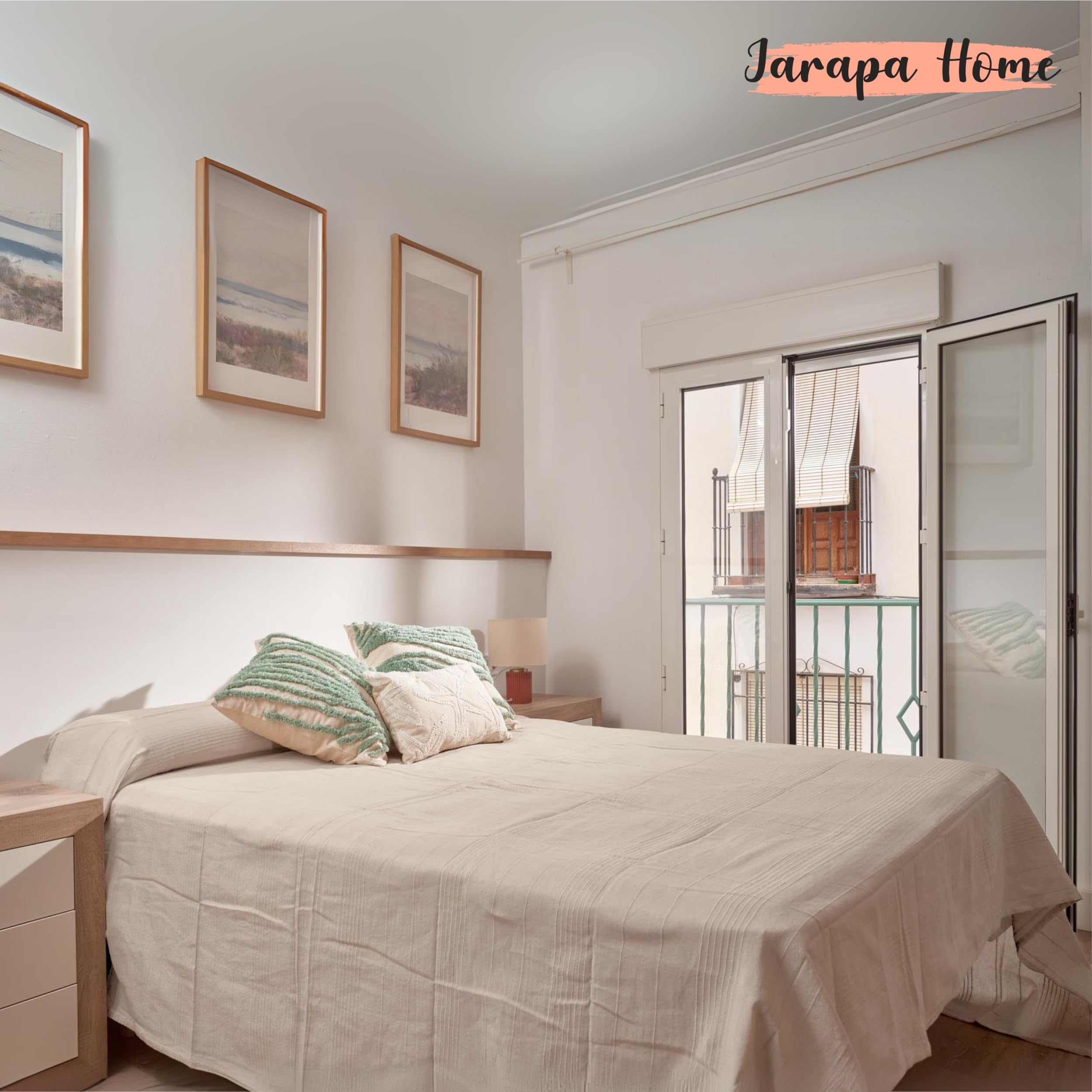 Jarapa Home Made with love Copriletto estivo e copriletto multiuso per divani, copriletti bianchi. Plaid multiuso, copridivano, tessuto resistente e di qualità, prodotto in Spagna (Beige, 230x280 cm)
