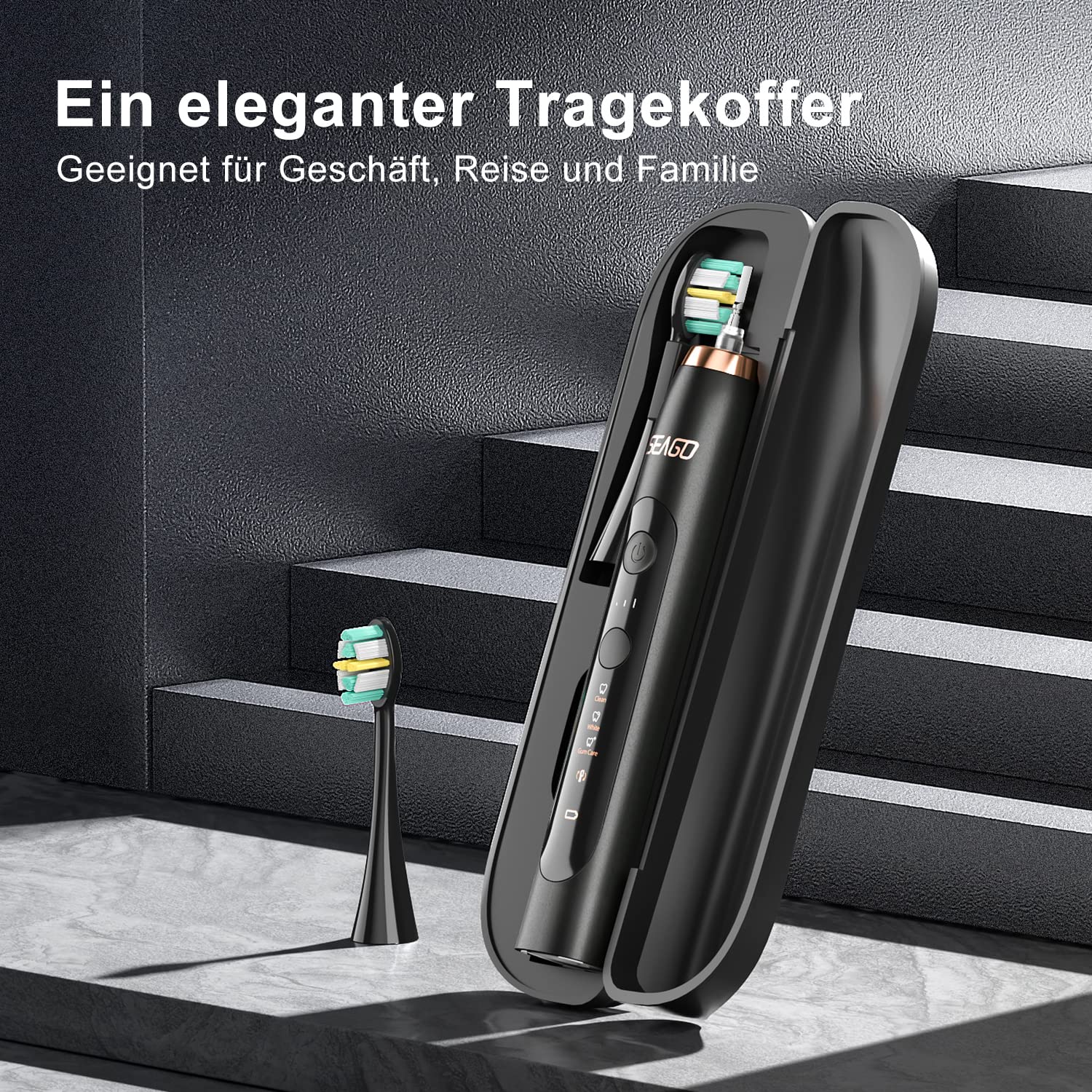 Seago Cepillo de dientes eléctrico con base de carga inalámbrica, cepillos de dientes ultrasónicos y estuche de viaje, temporizador de 2 minutos, 3 modos, 3 intensidades, 8 cabezales de cepillo, SG