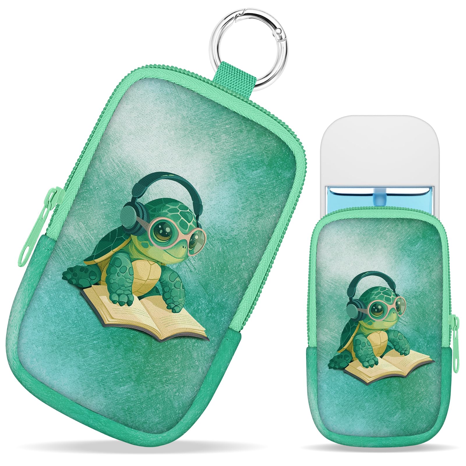 Mcapirivo Cute Sea Turtle Book Hand Sanitizer Spray Case, Hand Sanitizer Holder Zippered Pouch, Fashion Accessory with Snap Hook for Glow Mist and