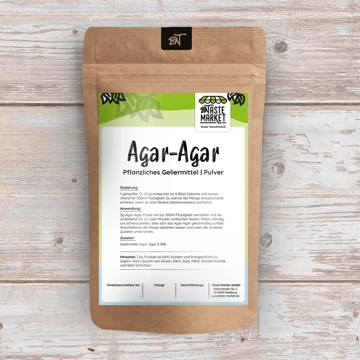 TASTE MARKET Guter Geschmack 2 x 500 g Agar Agar Polvere | Gelificante vegetale | Vegano | Addensante