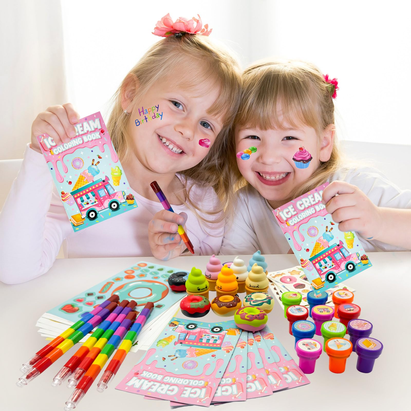 Cinrobiye 72 szt. Lody Party Favors Bulk Candyland Donut Birthday Goodie Bag Fillers, Sweet Candy Party Kolorowanki z tęczowymi kredkami, zestaw do majsterkowania na letnią imprezę, wymianę prezentów