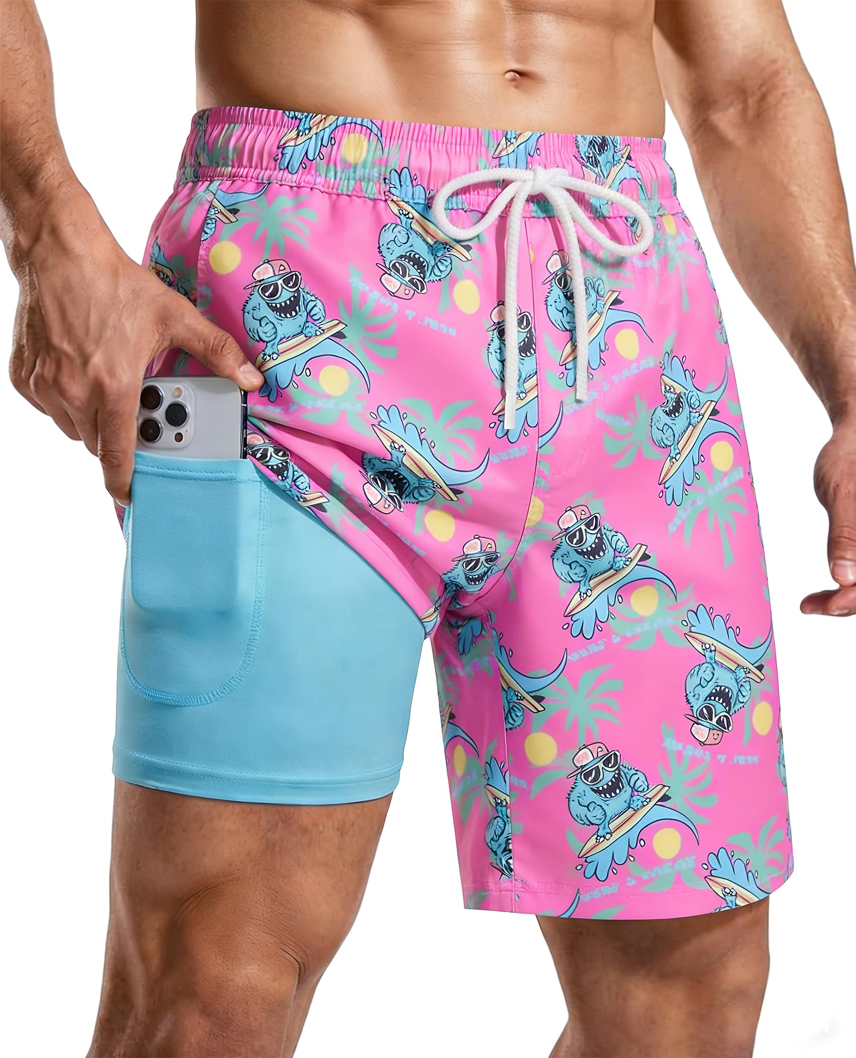 CoozySphere Mens Swim Trunks with Compression Liner 7 Inch Swim Shorts Quick Dry Board Shorts Bathing Suit for Beach