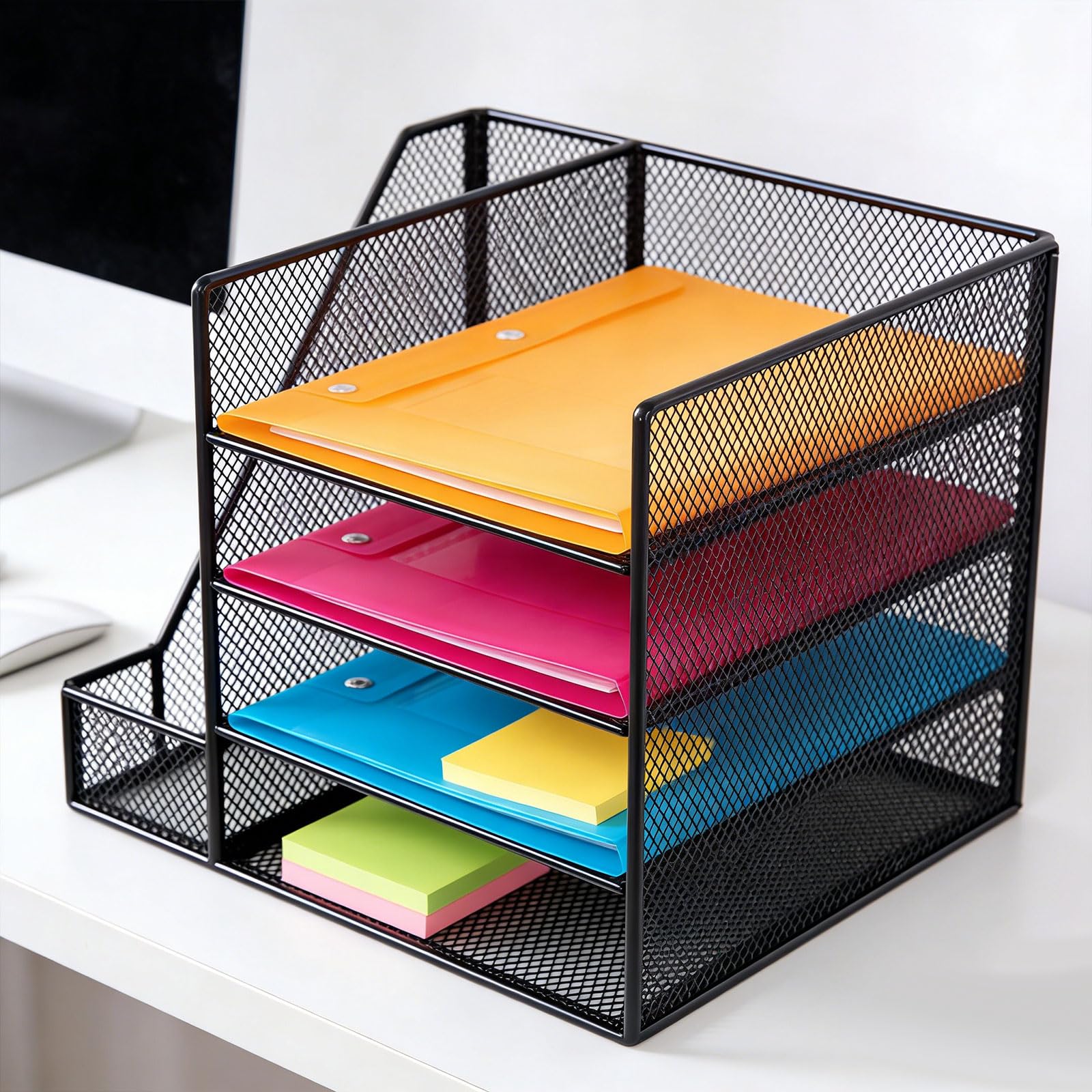 Schreibtisch Organizer mit Aktenhaltern, 4 Ebenen, Papier Briefablage, Organizer, Netze, Desktop Aktenorganisation, Bürobedarf, Papier Briefablage