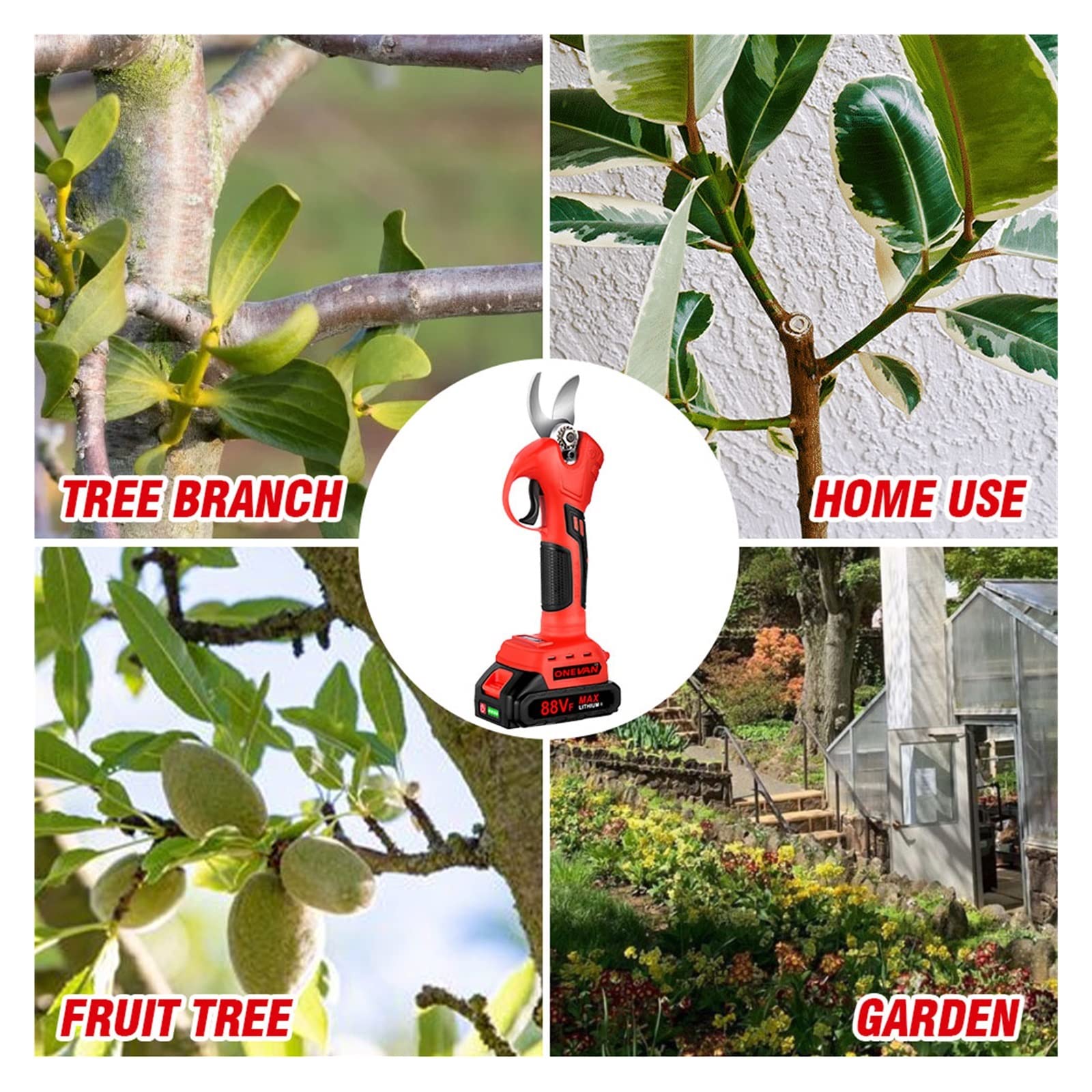 Sekatory Elektryczne 1500W bezszczotkowy sekator elektryczny 40mm 4 biegi przycinanie Bonsai gałęzie Cutter narzędzie do kształtowania krajobrazu akumulatora 18v(2 Battery Plug)