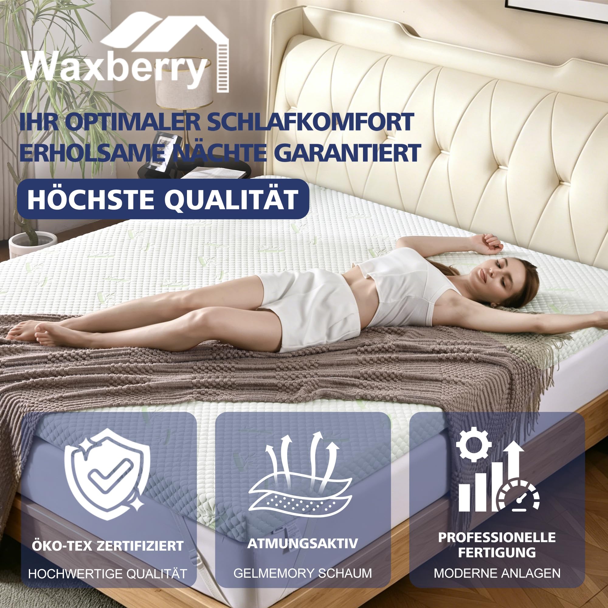 Waxberry Matratzen Topper 180x200cm (H3/H4) - 7,5cm Gel-Memory-Schaum mit 3D-Waben Bambusbezug, Atmungsaktiv & Waschbar Matratzentopper für Boxspringbett, Lattenrost & Schlafsofa