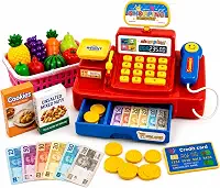 Caixa Registradora Infantil Mercadinho Scanner com Frutas e Dinheiro