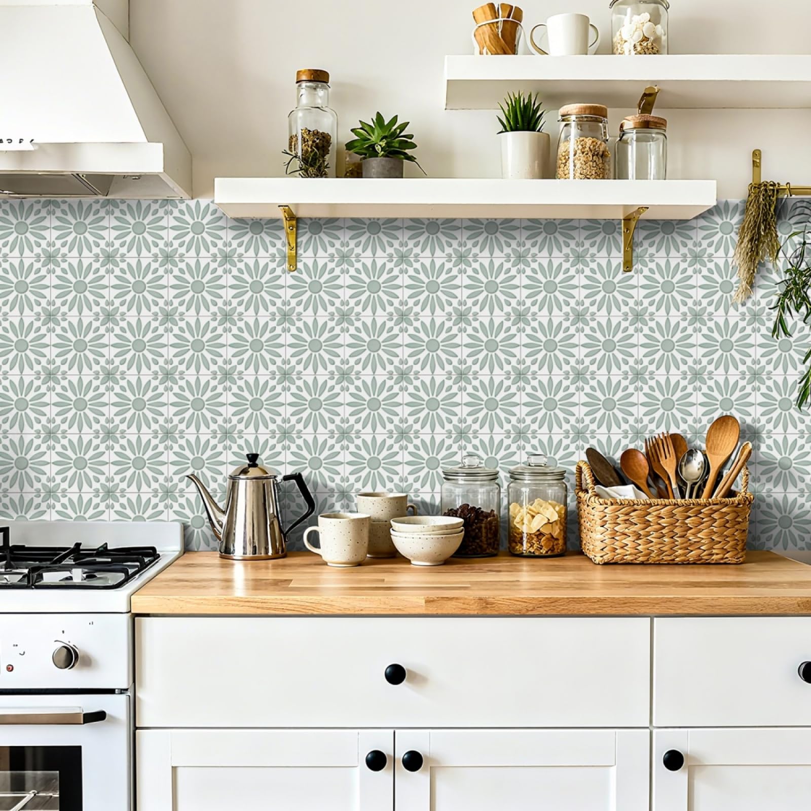 Tile Stickers Light Green Sun Stick on Kitchen Tiles Self Adhesive Wall Tiles PVC Peel and Stick Tile Covers Transfers Oil-Proof Kitchen Splashbacks for Walls Removable 20x20cm/24 Pcs