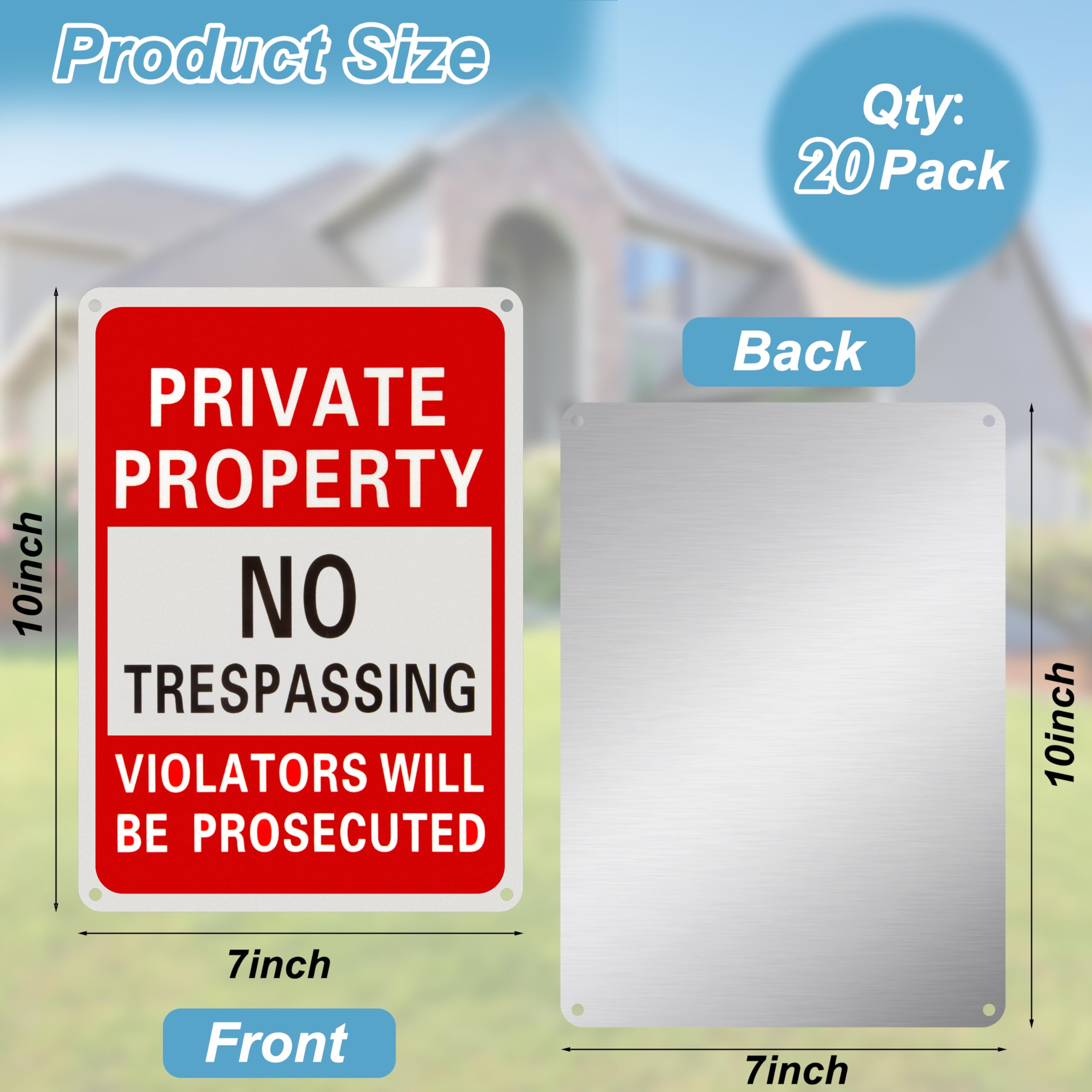 Paquete de 20 letreros de propiedad privada con texto en inglés "No Trespassing No Trespassing", 25.4 x 17.8 cm, a prueba de óxido, con tinta UV, señales de advertencia resistentes a la intemperie y