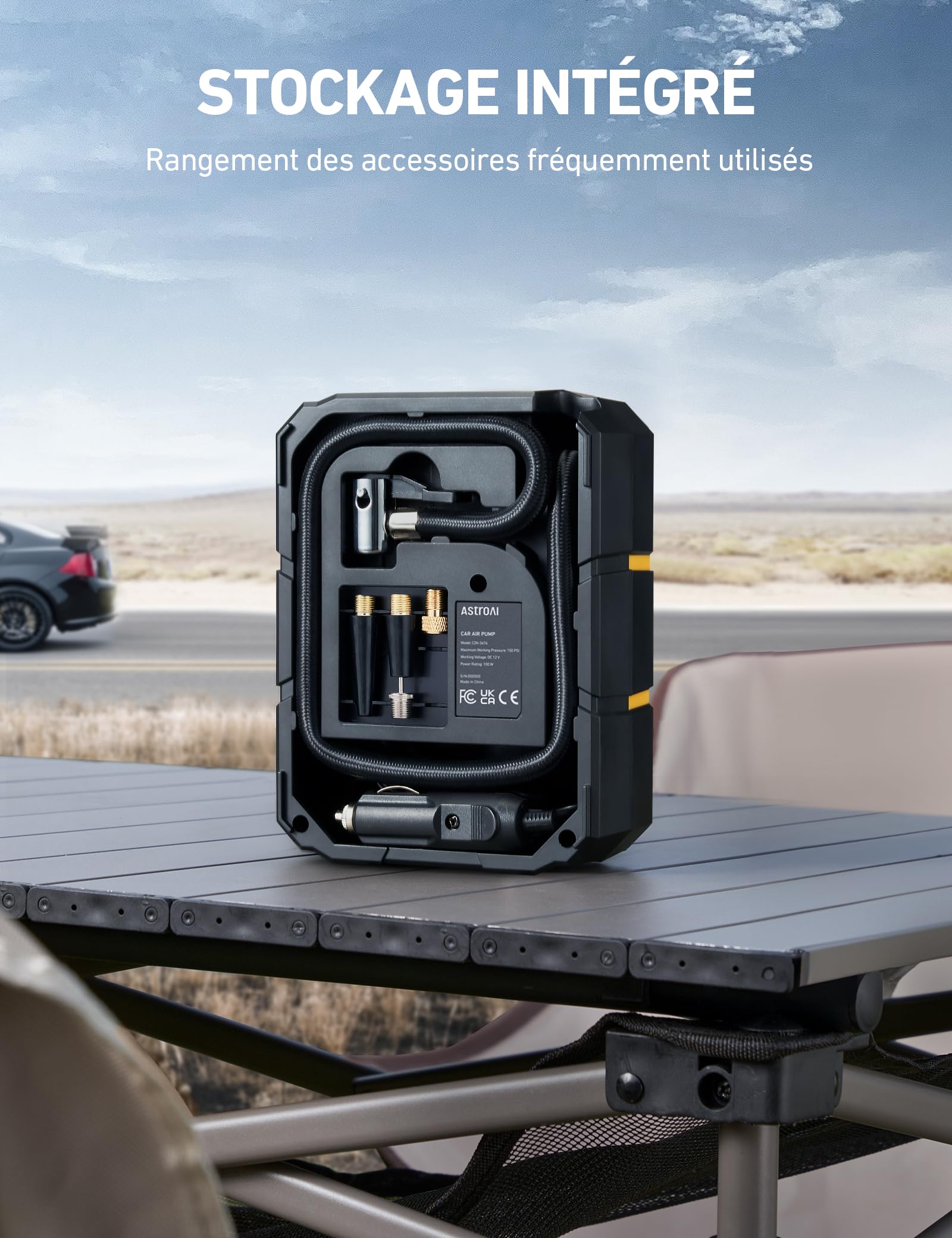 AstroAI Gonfleur Pneus Voiture Portable 12V DC 150 PSI, Compresseur à Air Portatif, Arrêt Automatique, Gonflage Rapide à 36 PSI en 1 Min, Lumière LED, Accessoires Polyvalents pour Vélos Ballons Bouées