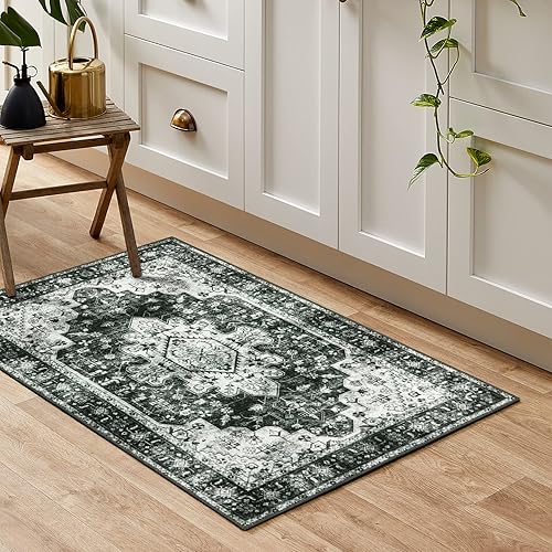 Miniatura 7 de Moynesa Alfombra pequeña lavable de 2 x 3 para puerta delantera, antideslizante en blanco y negro, alfombra de pelo bajo para cocina con parte