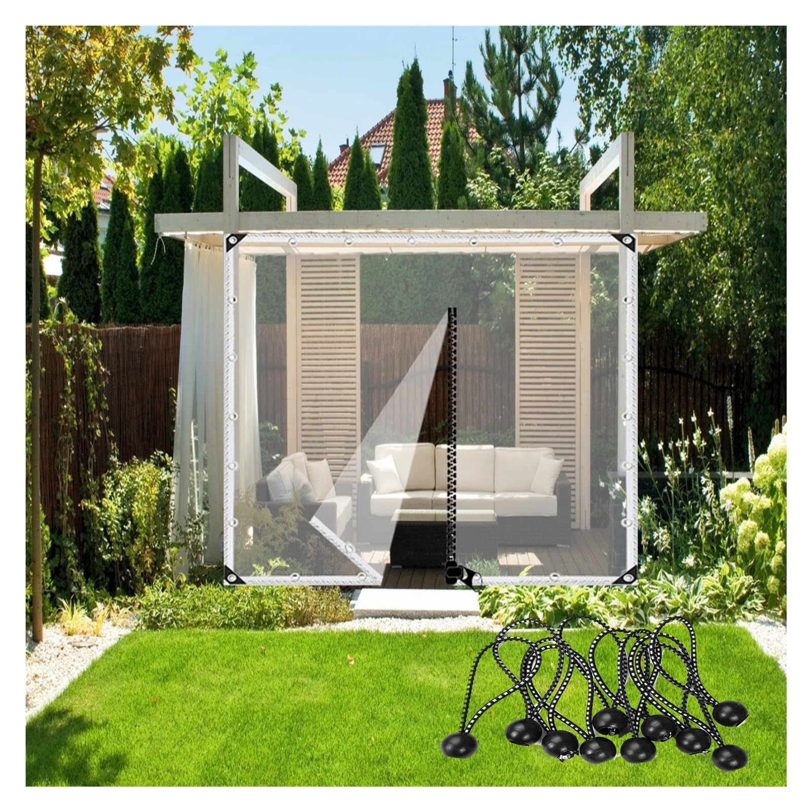 Telone Impermeabile in PVC con 1 Cerniera, Anti Strappo e Antivento Telone 0.35mm Ideale Come Telone per Mobili da Giardino, Fattoria, Gazebo (1x3.5m)