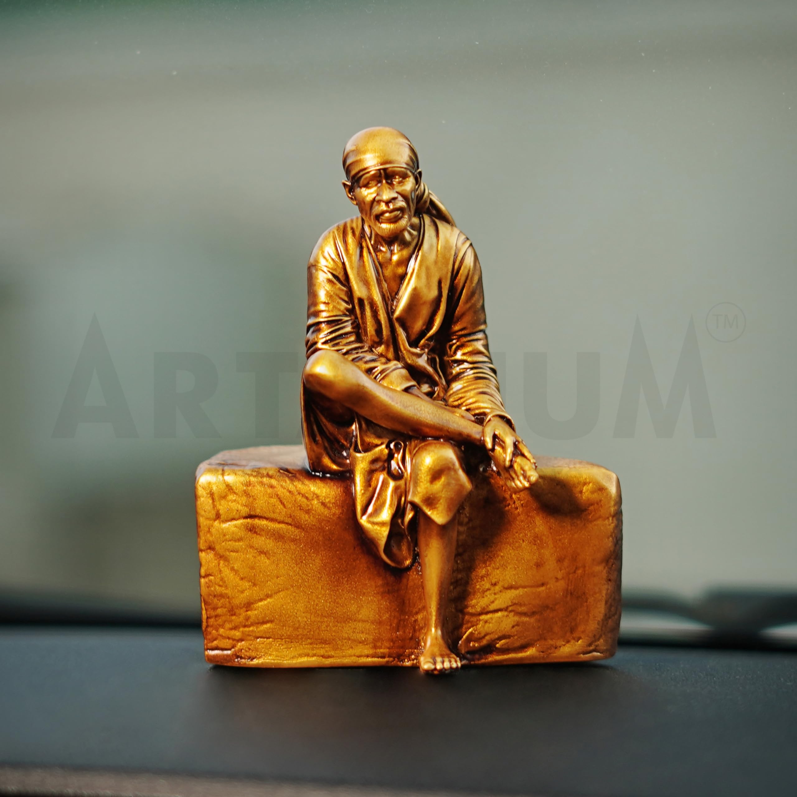 Sai Baba Statue for Car Dashboard and Home Decor Marble and Resin Sai Baba Idol for Dashboard and Showpices Item Sai Baba Murti Best Gift Set Height -4 inch (Pack-1)