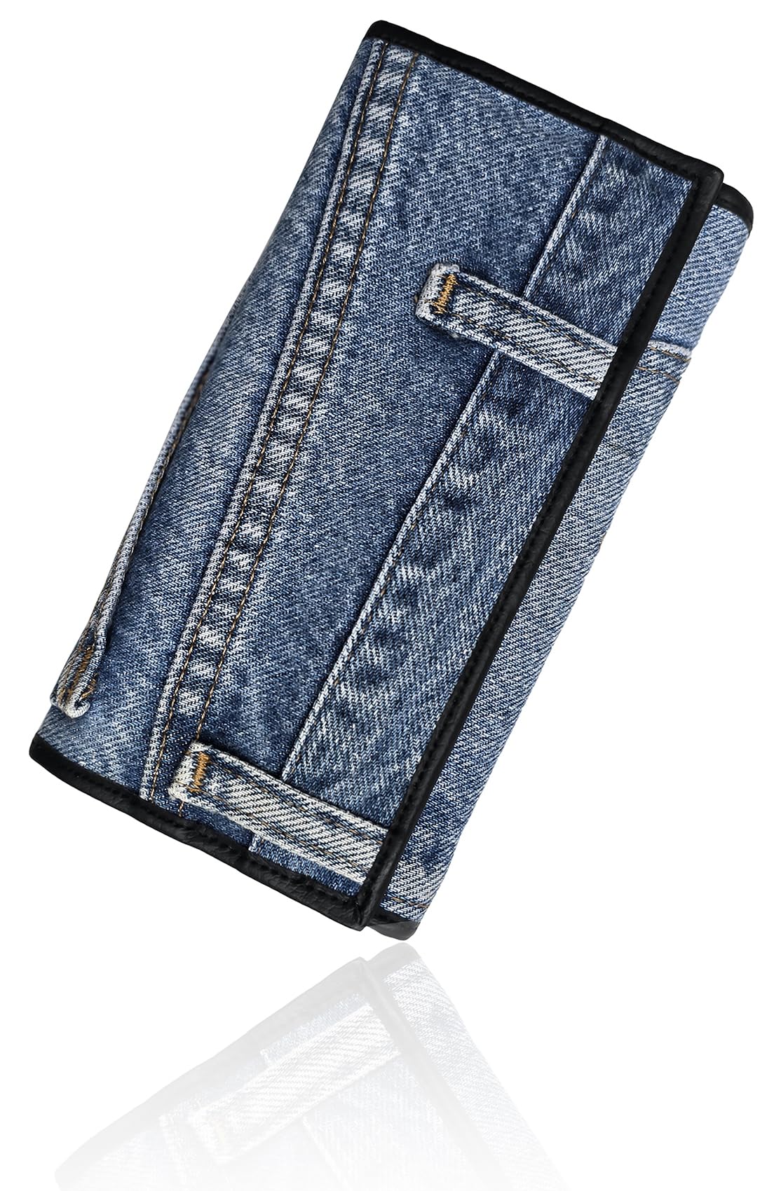 Bijoux de Ja Upcycled Denim Rectagle Long Wallet for Women, Old Jean Vintage French Purse, Versatile Daily Carry Clutch