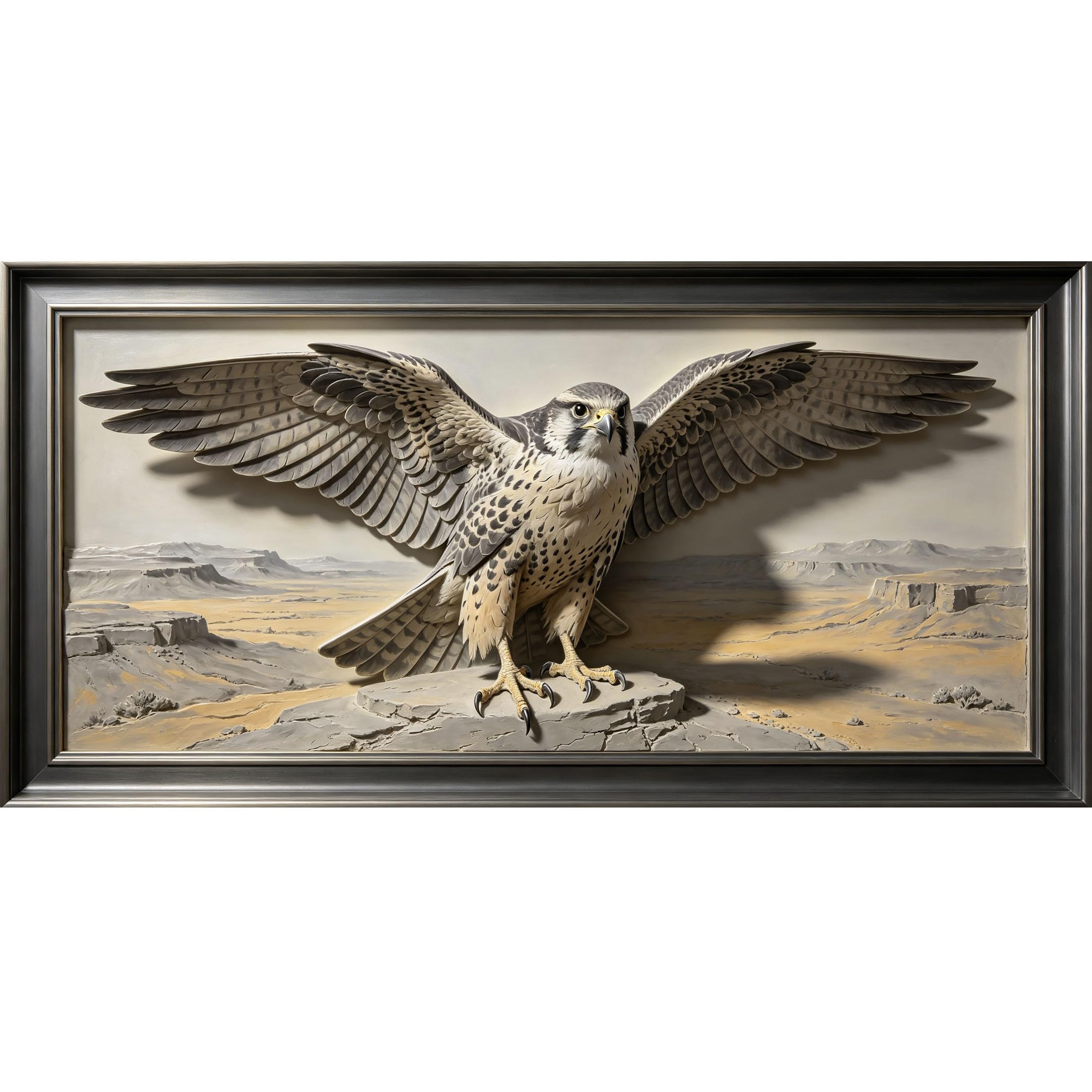 Agglomerix 3D Framed Wall Art Falcon Desert Canyon 3D Relief Western Wildlife Large Size Self-Adhesive Removable Wall Decor Prints Artwork for Living Room Bedroom Office