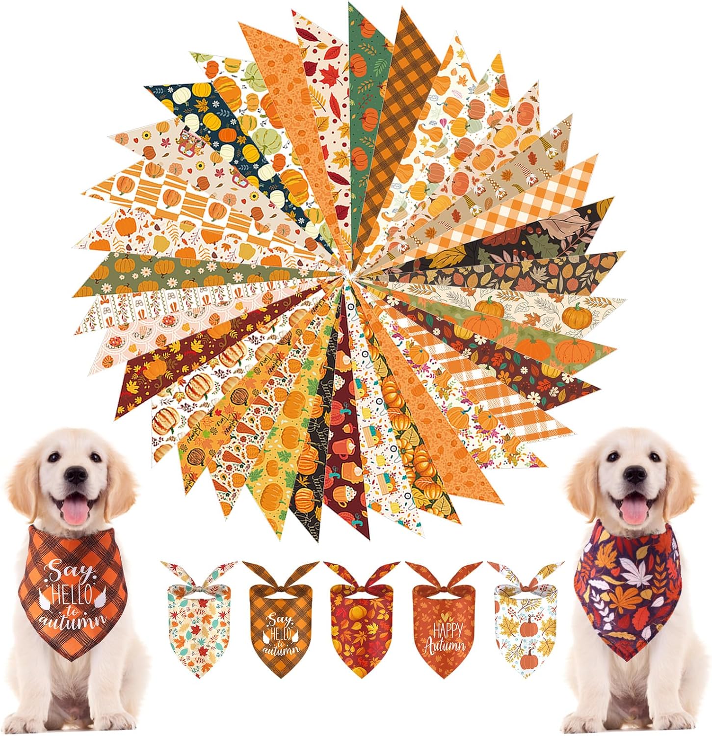 200Pcs Fall Dog Bandanas Bulk Thanksgiving Scarf for Dogs Costume Accessories Pet Triangle Kerchief Bibs Outfit Holiday Washable Scarves Bandanas Pet Shops Grooming for Girl and Boy