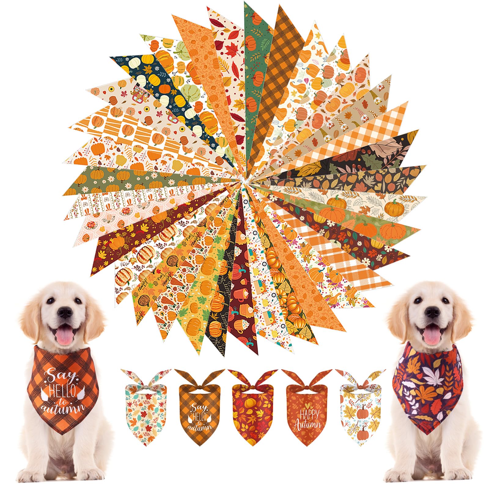 Herbst-Hundehalstücher, Herbst-Kostüm, Kürbis-Ahornblätter, Hunde-Outfit, Urlaub, waschbarer Schal, Dreieckstuch, Halstuch, Welpen, Blumen-Lätzchen für Mädchen und Jungen (Einheitsgröße, 100 Stück)