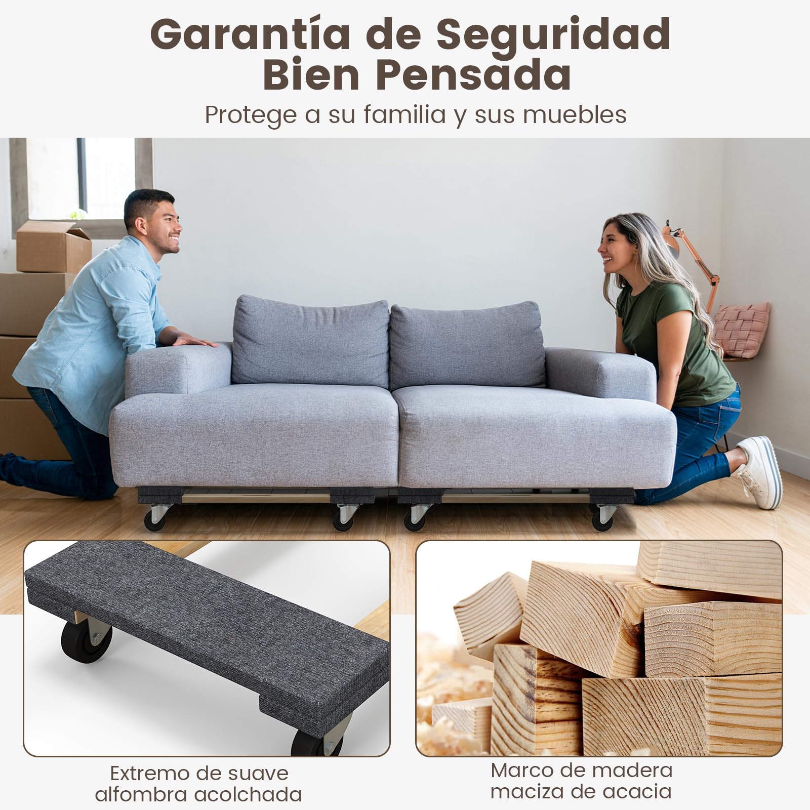 GYMAX Plataforma con Ruedas, 77 x 47 cm, Tabla de Ruedas de Madera de Acacia con 4 Ruedas Universales y Asa, Carga de hasta 450 kg, Tablero de Carro para Aparatos y Muebles con Cargas Pesadas