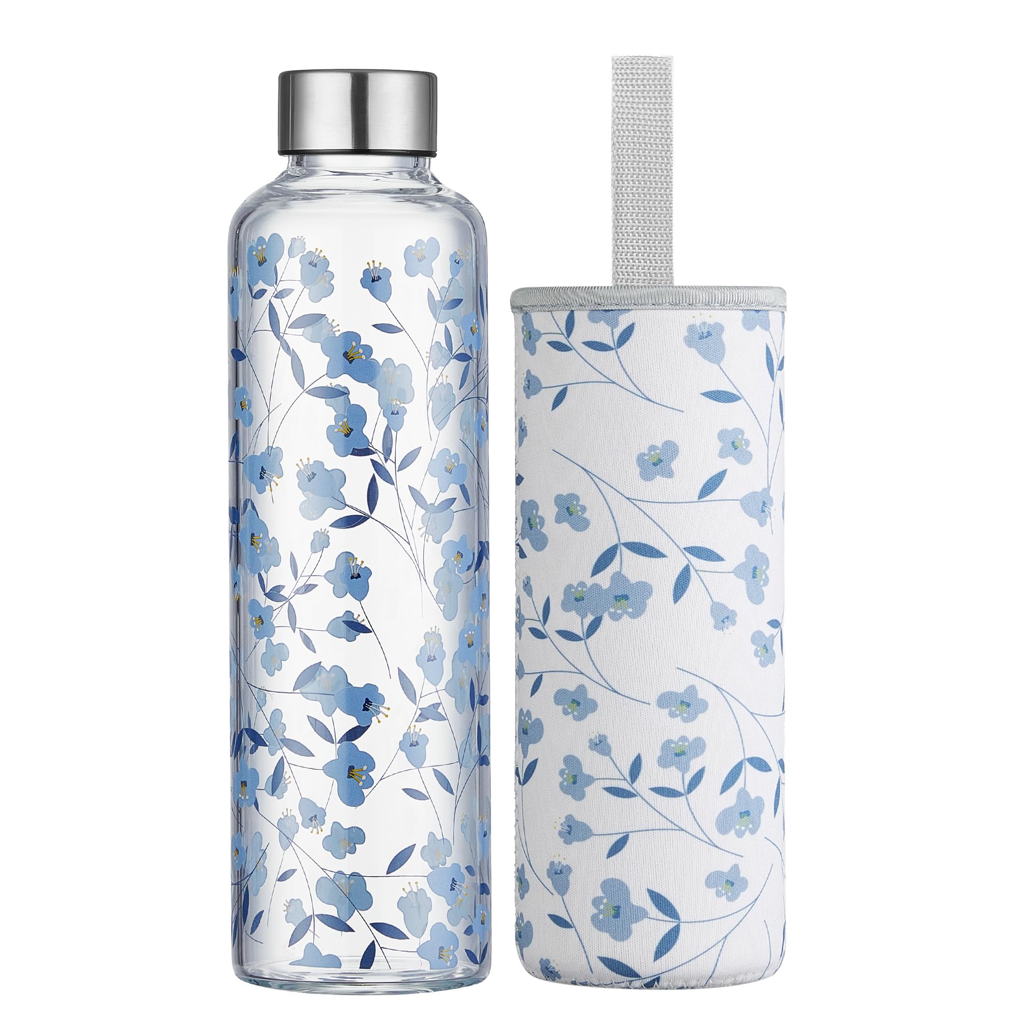 Autsel 500ml Glasflasche Trinkflasche Glas Sport Borosilikat Glass Bottle Wasser Flasche mit Neopren-Hülle mit Auslaufsichere Abdeckung