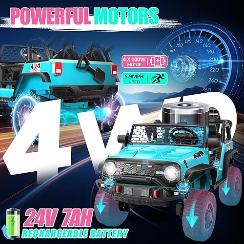 Miniatura 2 de Hikole Autos de dos plazas para niños, juguetes eléctricos de 24 V para niños grandes con control remoto parental, ruedas potentes de 4 x 100 W,