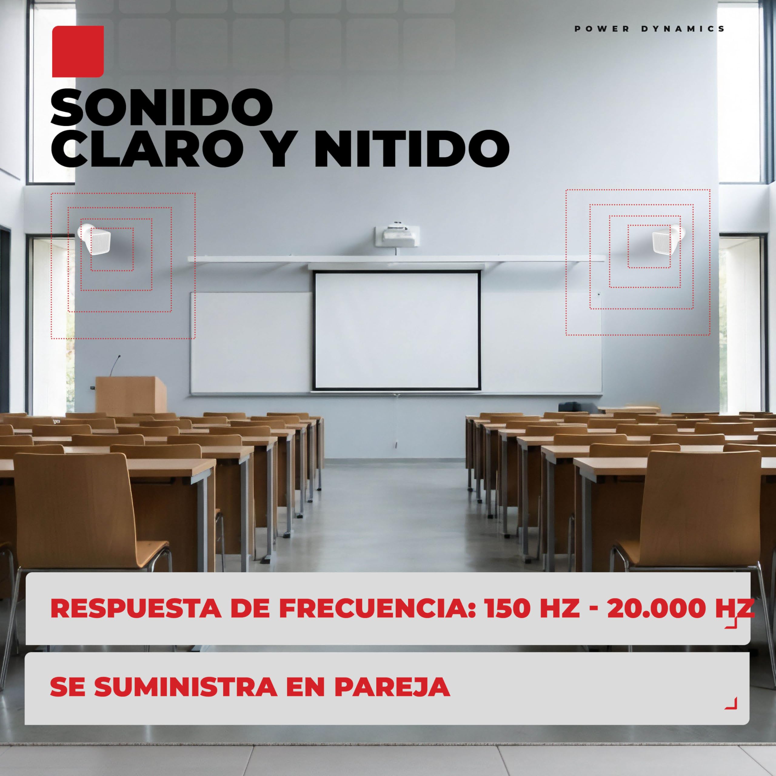 Power Dynamics BSX30W + PRM120 + RX22 – Sistema Sonido 100V con 16 Altavoces Pared Blancos 2.5" 30W, Amplificador 120W Bluetooth MP3 y Cable 100m para megafonía e Hilo Musical, Color Blanco