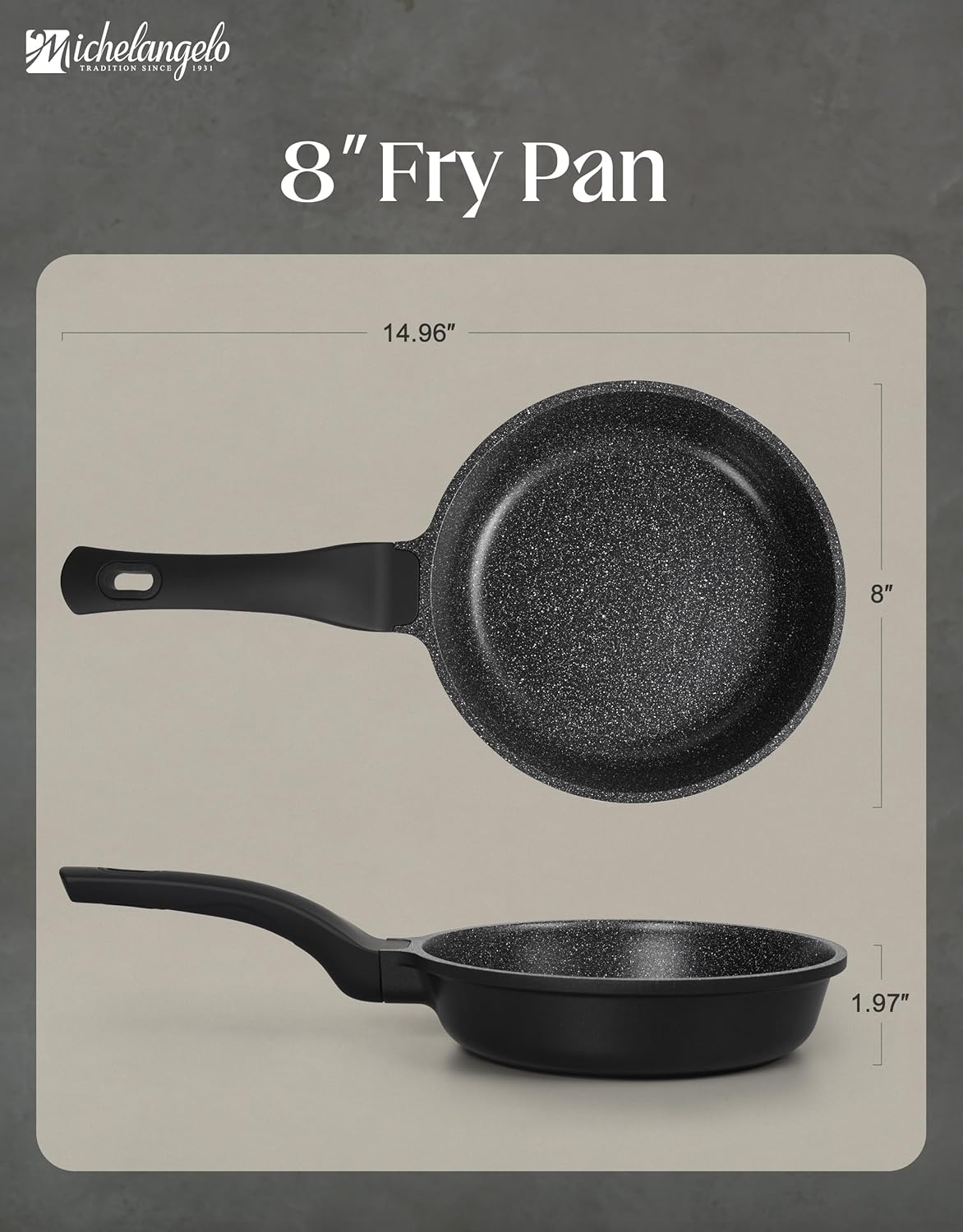 MICHELANGELO Nonstick Frying Pan - 8-Inch Non Stick Small Frying Pan with Silicone Handle | Easy to Clean, All Stovetops Compatible, Durable for Use - Image 8