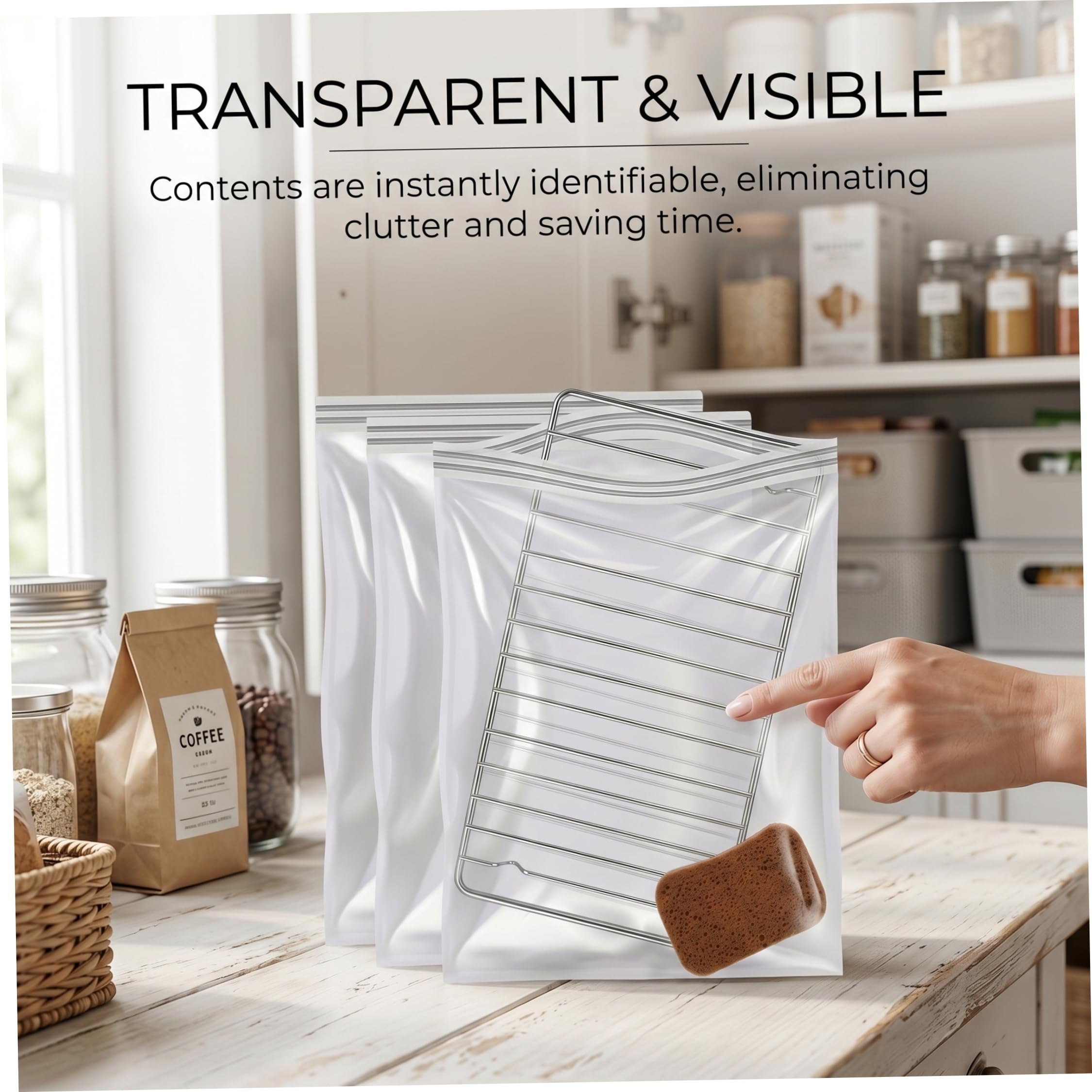 Lot de 3 sacs de nettoyage pour grille de four et rangement sous vide, en polyéthylène épais, transparent, 80 x 60 cm