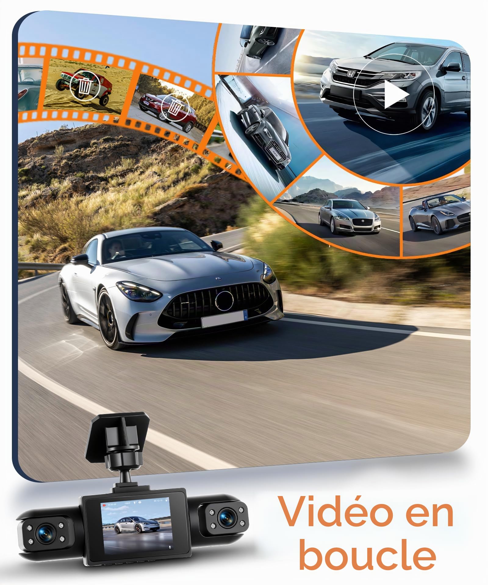 Rimoody 360° Dashcam Voiture 4 Canaux, 1080P Avant et Arrière Gauche Droite, 2" IPS Enregistreur de Voiture Vision Nocturne/Vidéo en Boucle/Moniteur de Stationnement 24H/Aide au Stationnement