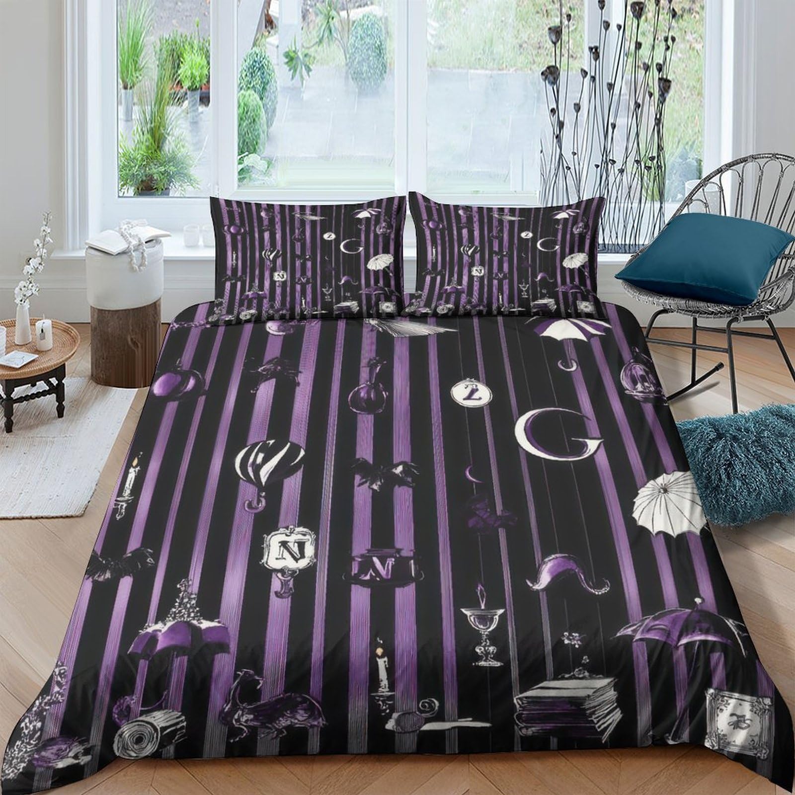Ctjqhvkz Style-3 3D Printed Mystic Moon Fitted Sheet Microfiber Purple Stripe Witchy Symbols Mattress Cover For Bedroom Dorm Decor Single（135X200cm）