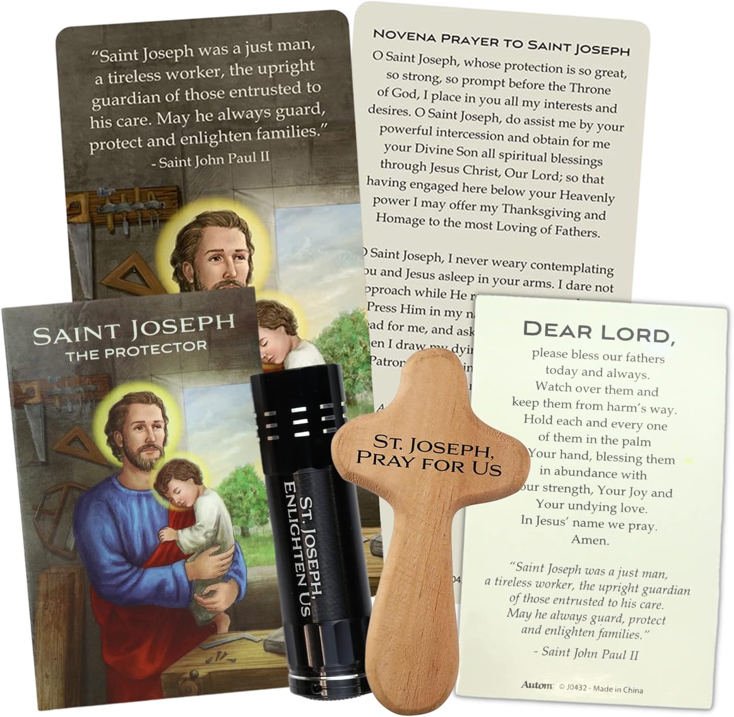 Needzo St Joseph the Protector LED Flashlight, Wooden