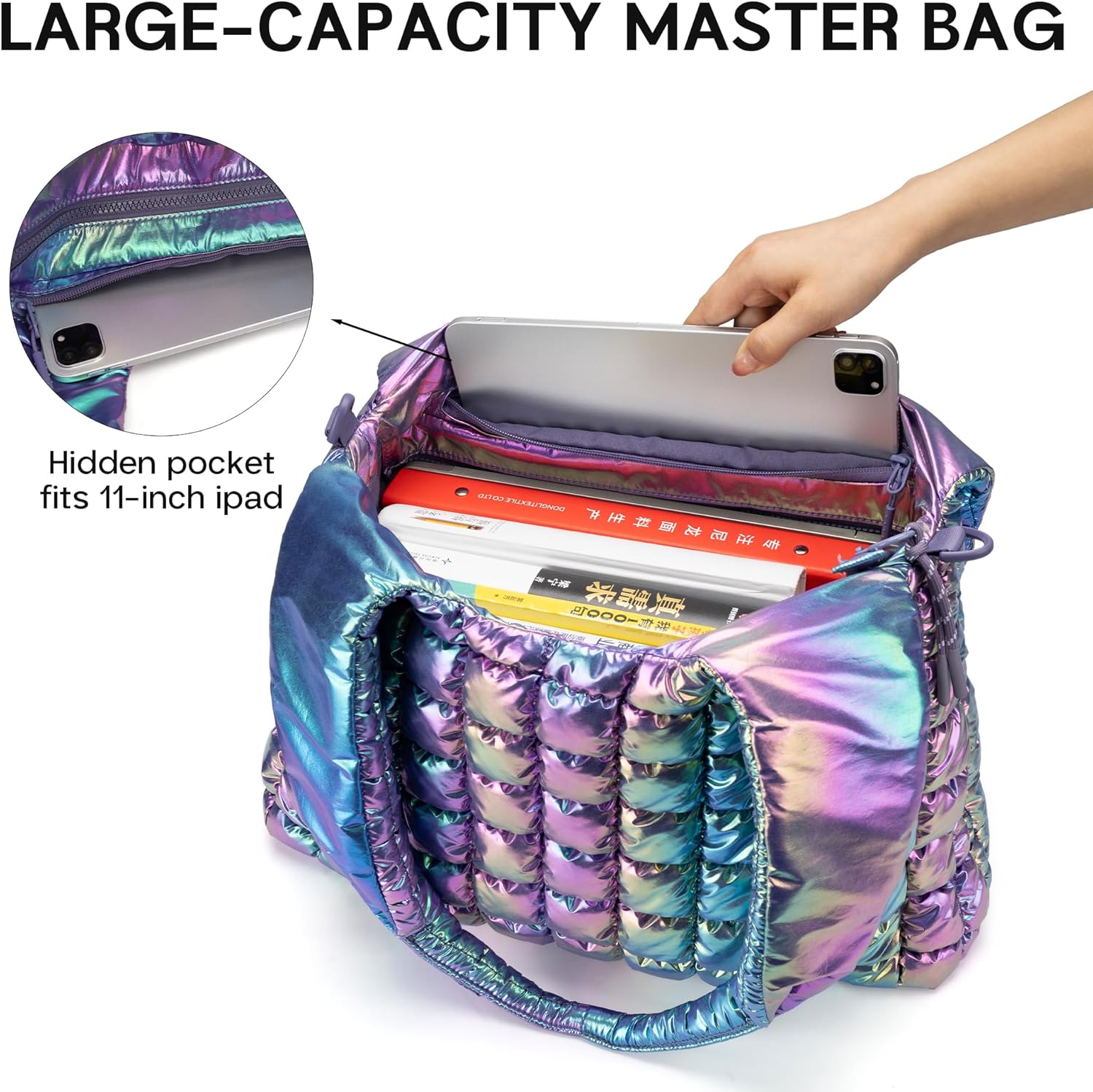 Quilted Tote Bag for Women, Large Puffer Tote Bags, Lightweight Dazzling Padding Hobo Bag, Puff Shoulder Handbags - Image 4