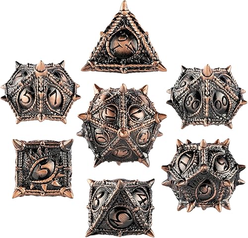 Vista 34 de Surpass DND - Juego de dados de metal para Calabozos y Dragones, juego de dados negros de metal con boca grande (negro y rojo)