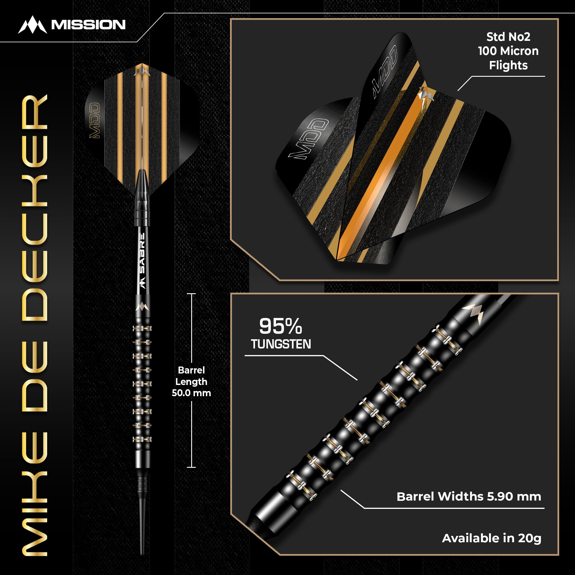 Mission | Mike De Decker Darts | Pointe souple | 95% tungstène