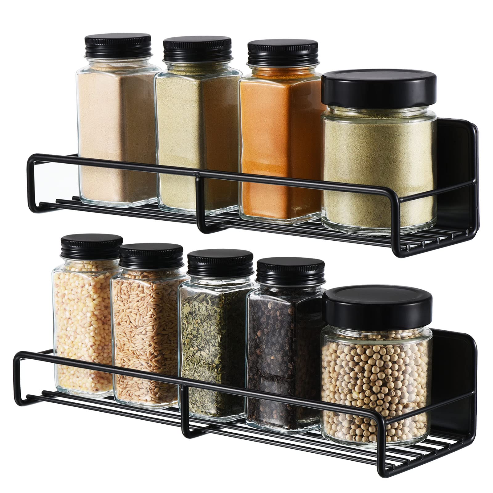 sourcing map Magnétique Épices Étagère Organisateur, Réfrigérateur Magnétique Épices Étagère Mur Monté Assaisonnement Organisateur pour Cuisine Micro-onde Four Placard Épices Bocaux, Noir