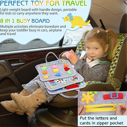 Miniatura 4 de Esjay Tabla de actividades para niños pequeños, juguetes Montessori de libro ocupado, actividades de aprendizaje de tablero sensorial para