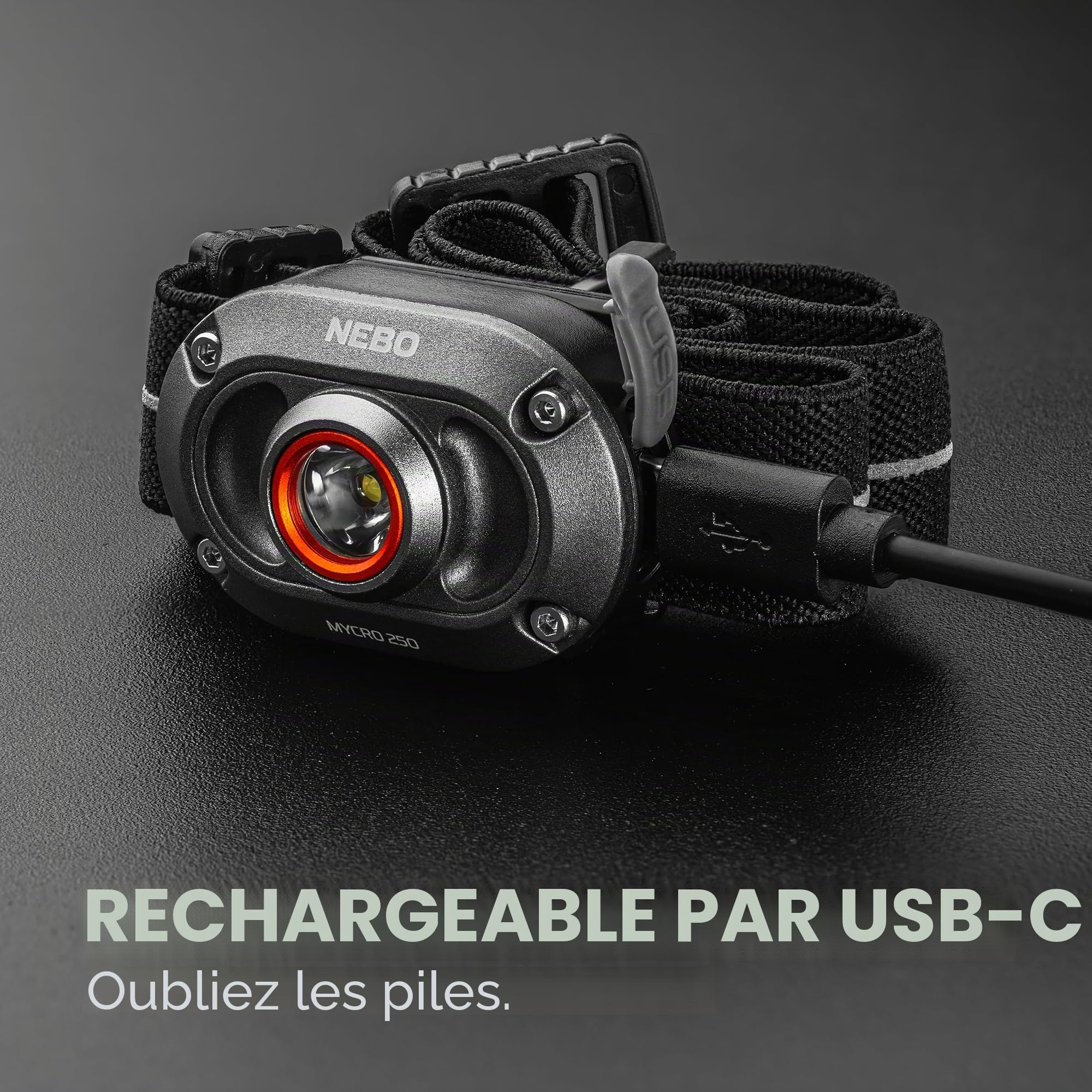 NEBO Mycro 250 Headlamp - Lampe Frontale Légère Rechargeable et Lampe de Casquette - Avec Courroie de Tête Réglable et Résistance à l'eau IPX4 - 2 Pack