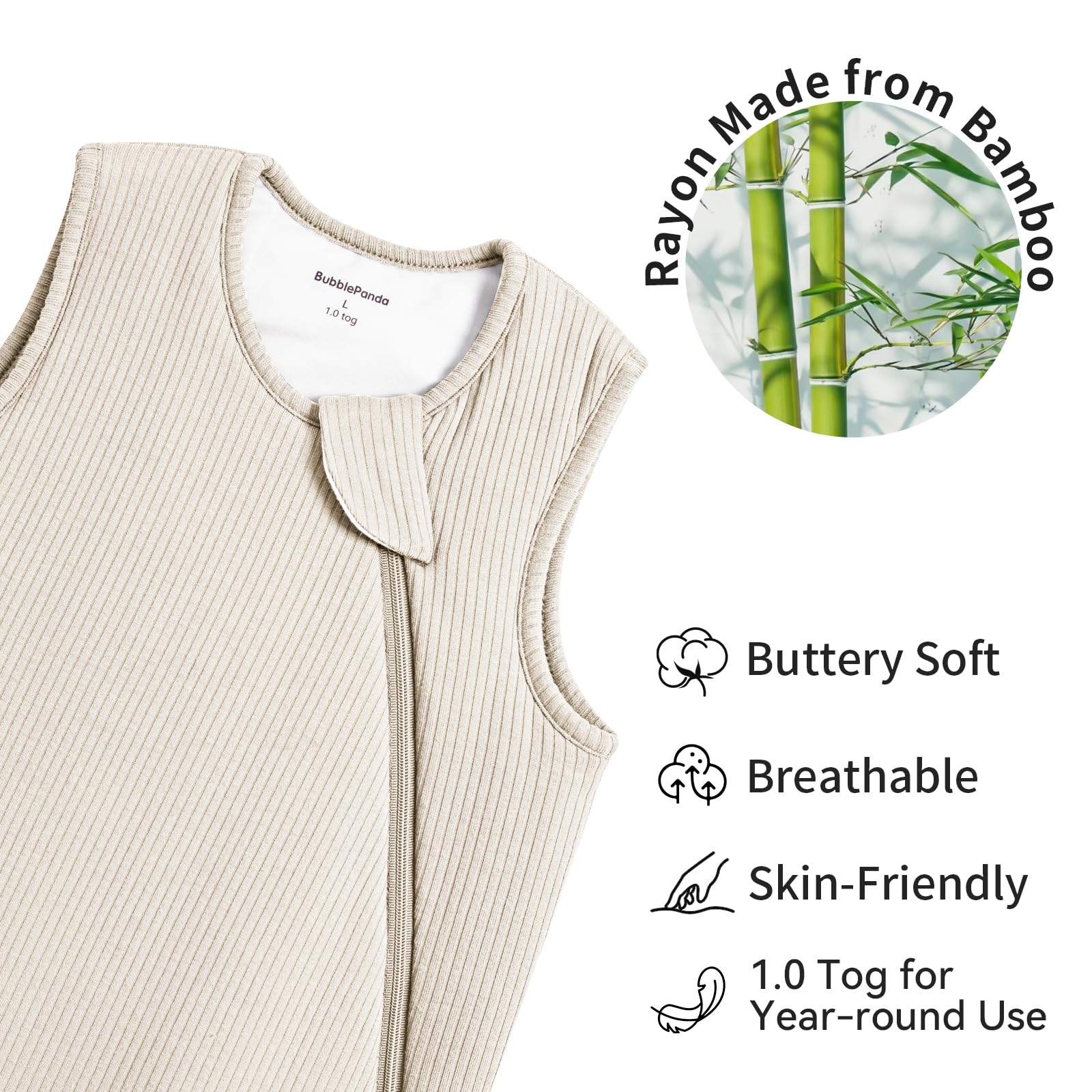 BubblePanda Rayon Made from Bamboo Sleep Sack 6-12 Months Supersoft Toddler Sleep Sack 1.0 Tog Breathable Baby Wearable Blanket with 2-Way Zipper Unisex Sleeping Bag for Babies