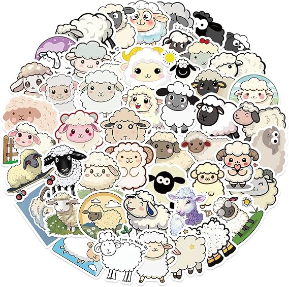 50Pcs Cute Sheep Stickers Pack, Waterproof Vinyl Kawaii
