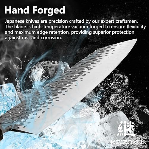 Miniatura 3 de Cuchillo de chef japonés Kiritsuke de 8 pulgadas, 3 capas, acero de alto carbono 9CR18MOV, cuchillo profesional para sushi de carne martillada a