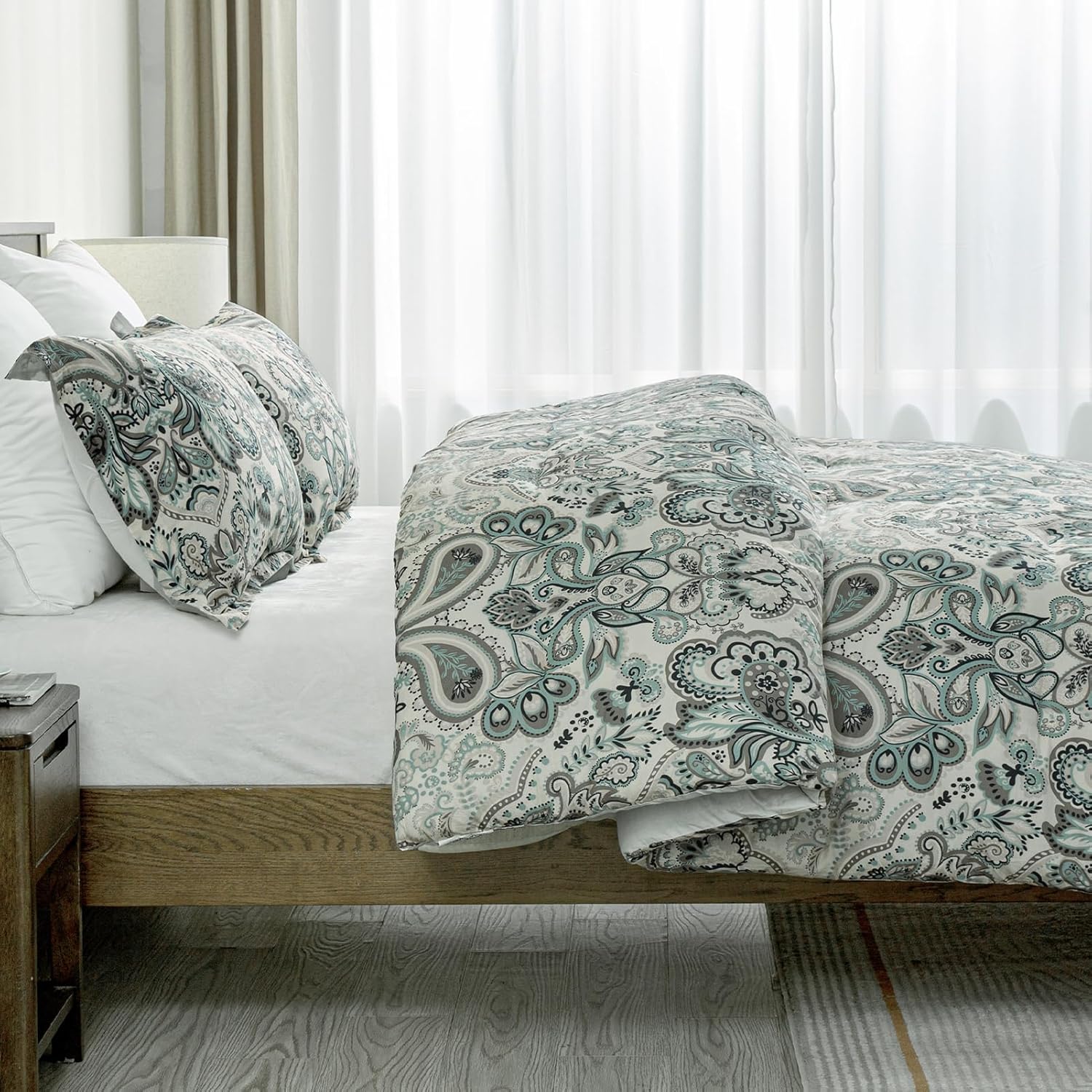 SahSahCasa King Comforter Set, Damask Paisley Floral King Comforter Bedding Set, 100% Cotton Comforter, Fluffy Cooling Lightweight Quilted Comforter Set for King Size Bed, 104" × 90", 3pcs