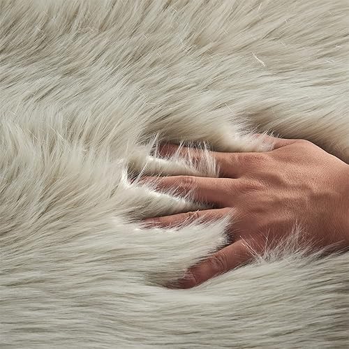 Miniatura 5 de Arbosofe Alfombra de piel sintética de piel de oveja gris claro para el hogar, alfombra de área para dormitorio, alfombra de piel pequeña esponjosa,