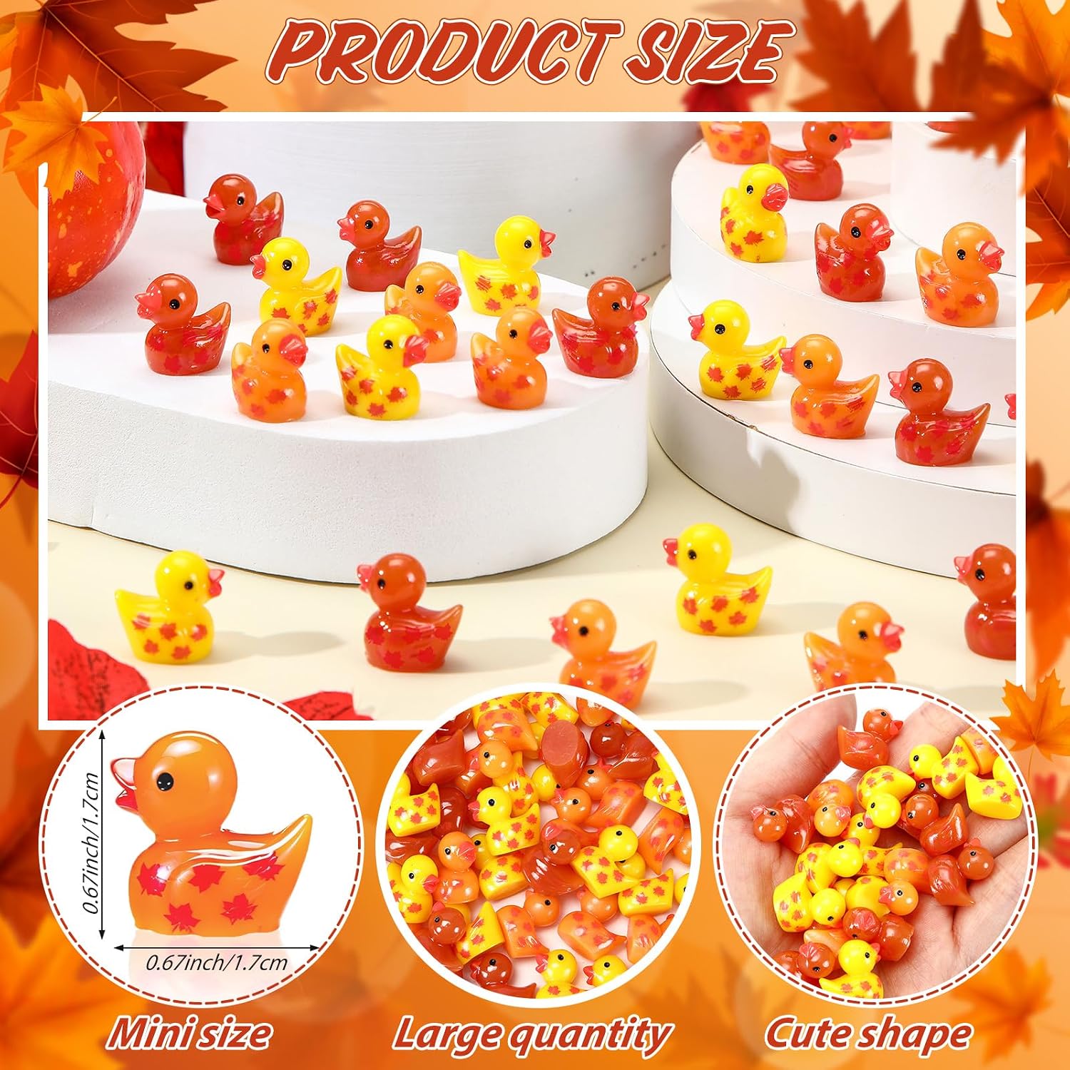 Colingmill 150 Pcs Fall Mini Resin Duck Maple Leaf Style Miniature Figurine