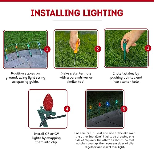 Miniatura 6 de New Traditions - Estacas universales de Navidad para patio, estacas de césped al aire libre para serie C y luces LED de vacaciones, soportes de luz
