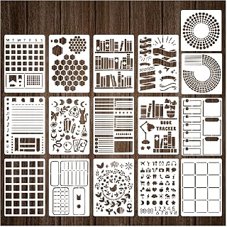 16 Pieces Journal Stencils for Dotted Journals Supplies, Happy Planner Stencils for Journaling DIY Drawing Templates Accessories Kit for Notebook Cards Scrapbook (16 Journal)
