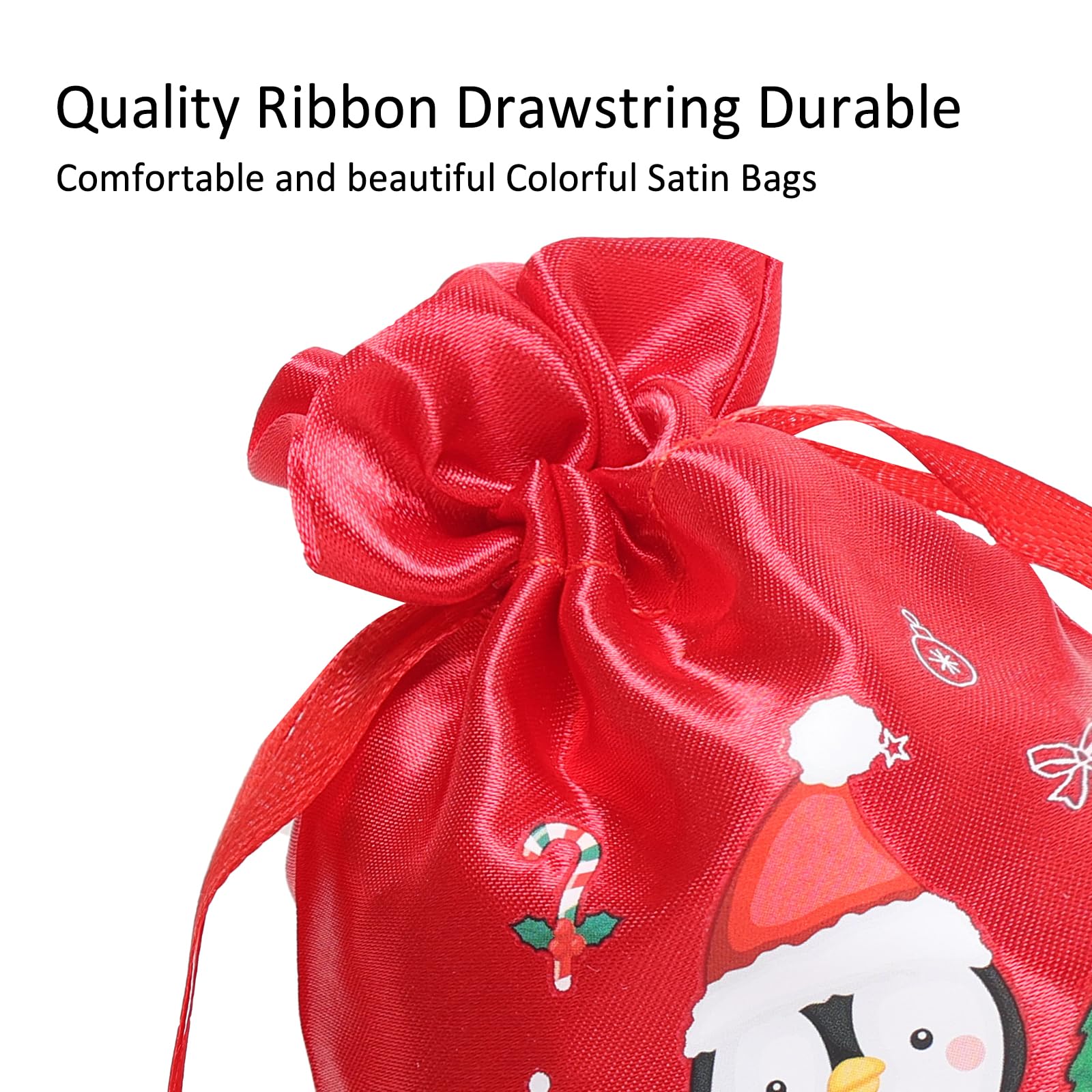 24 Stück kleine Weihnachtstüten mit Kordelzug, niedliche Satin-Geschenktüten für Weihnachten, Adventskalender, verschiedene Leckerli-Taschen für Winterurlaub, Partygeschenk