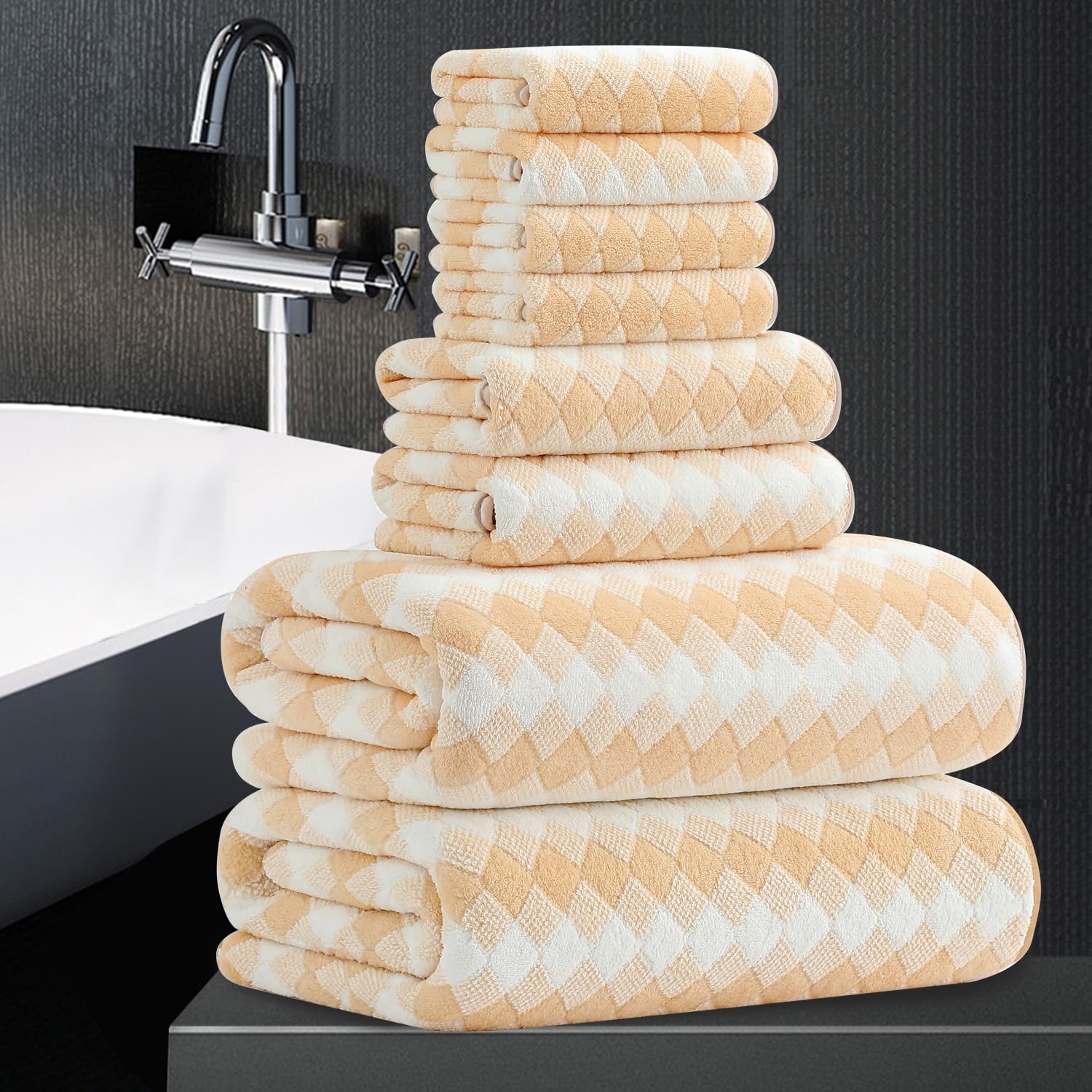 8 Piece Bathroom Towel Set |2 Oversized Bath Towels,2 Hand Towels,4 Washcloths| 600GSM Soft Hotel Towel Set Extra Large Bath Sheet for Bathroom,Highly