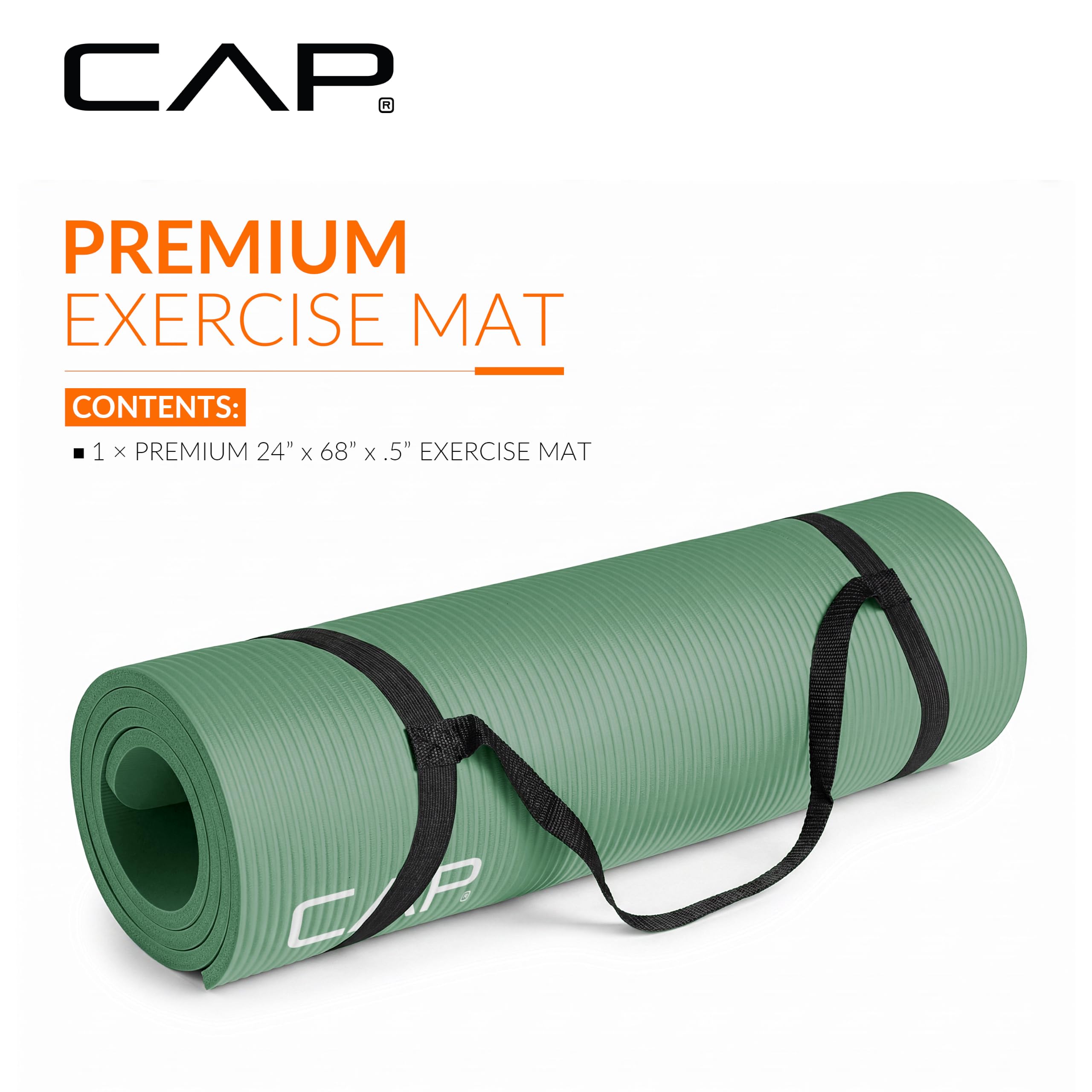 CAP 1/2" Thick Yoga Mat, Exercise & Workout Mat with Strap, Green view 2
