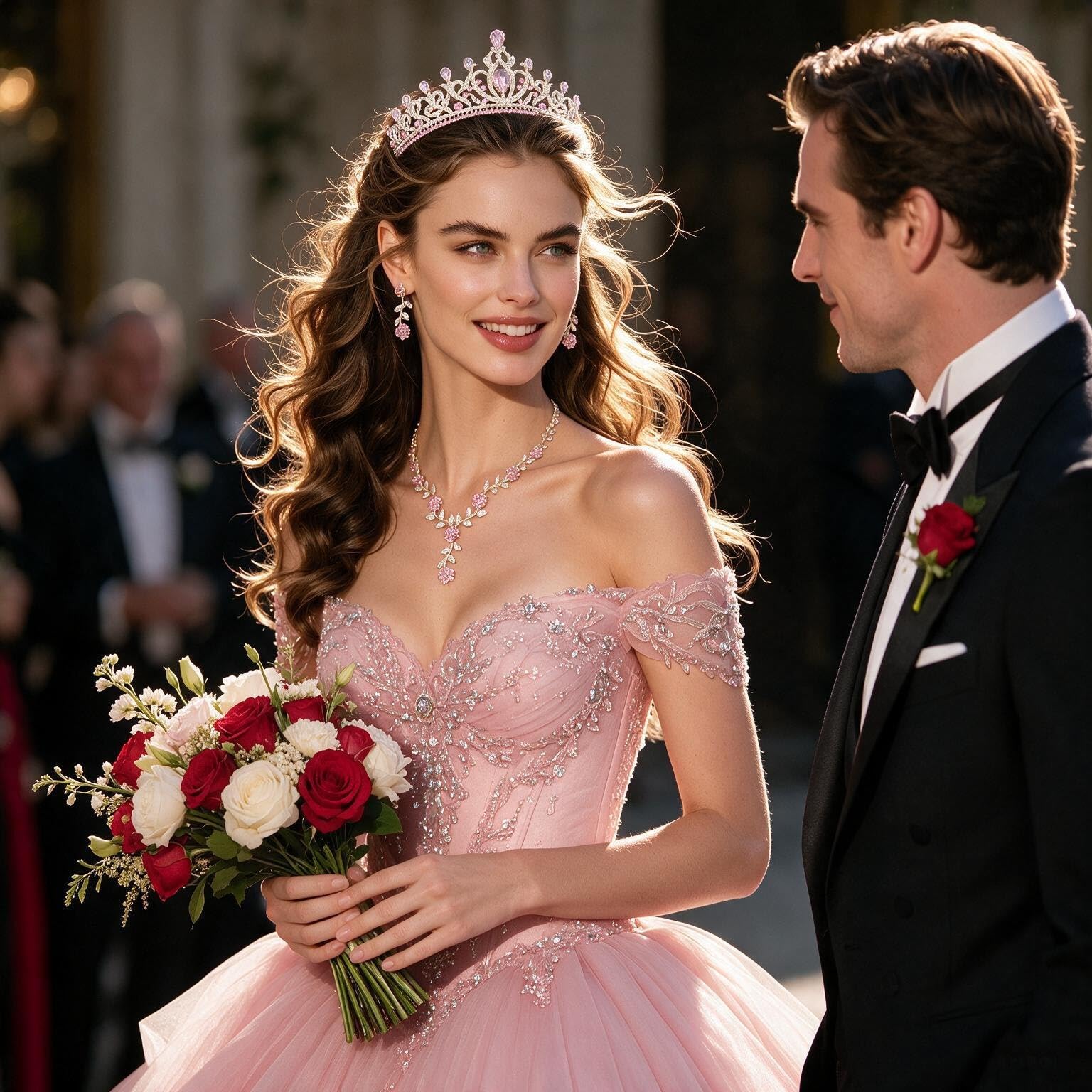 Kamirola Set di gioielli con collana e orecchini a forma di tiara da sposa