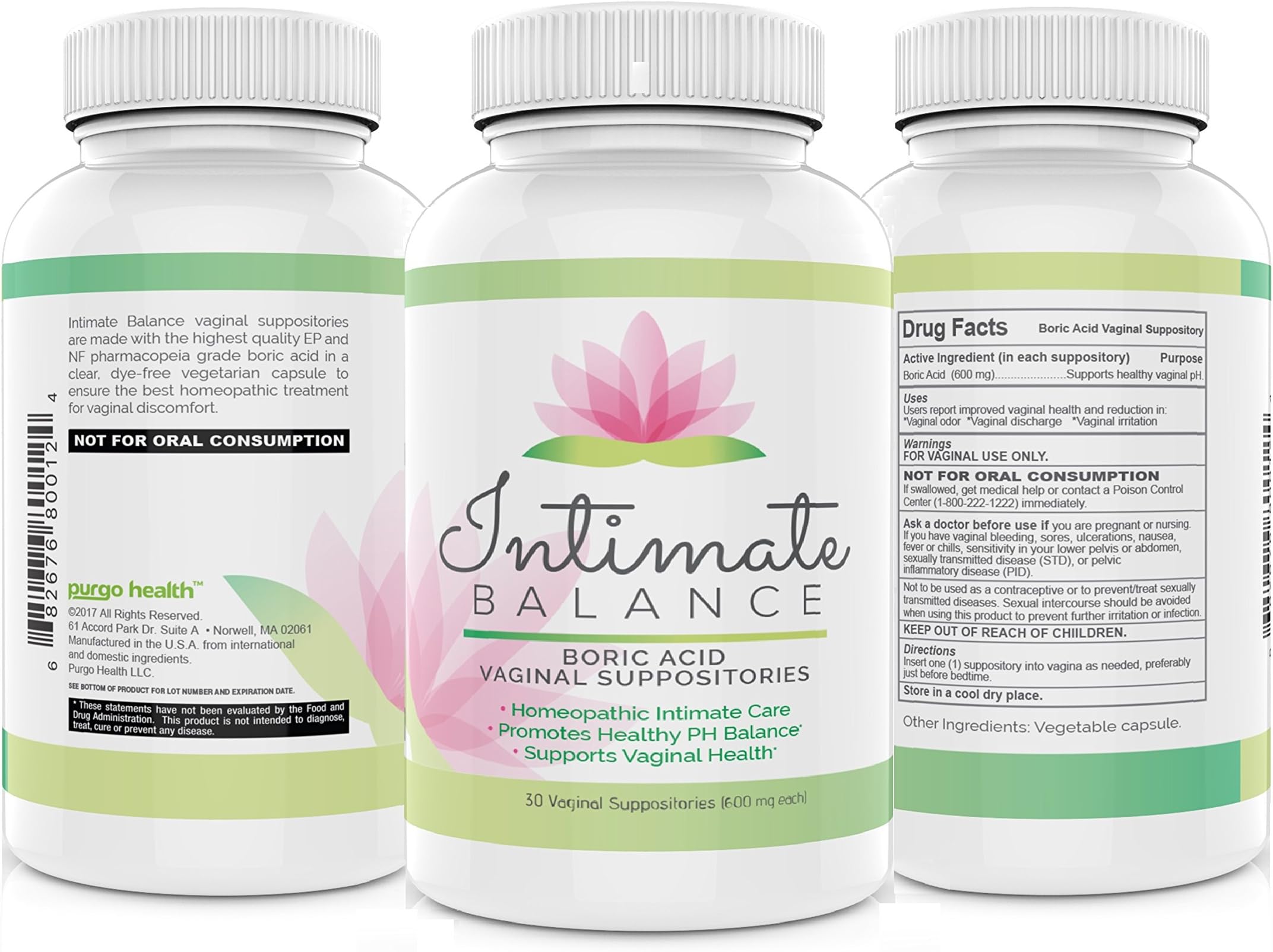 Intimate Balance Boric Acid Vaginal Suppositories - 30 Count, 600mg - 100% Pure Made in USA - Purgo Health