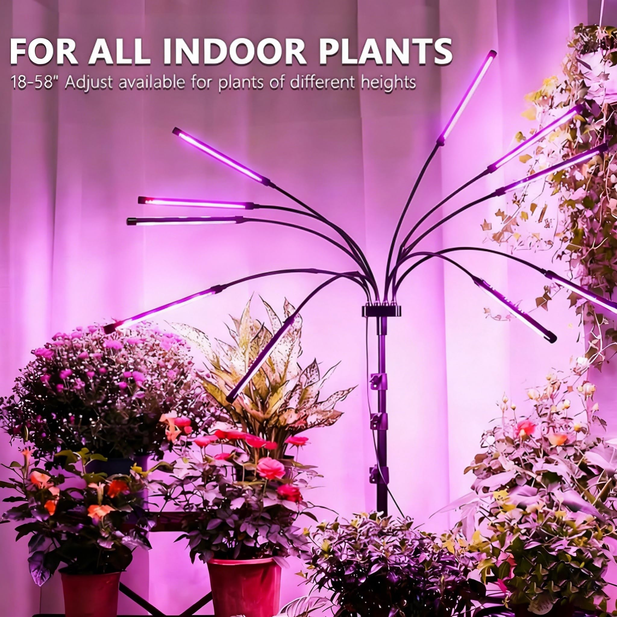 LED Pflanzenlampe 10-in-1, Vollspektrum Grow Light mit Stativ, Zeitschaltuhr 4/8/12H (Auto Ein/Aus), Pflanzenleuchte für Zimmerpflanzen