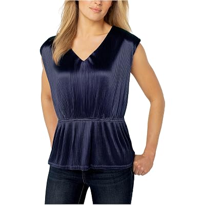 Liverpool Los Angeles Short Sleeve Dolman V-Neck Peplum Knit Top navy